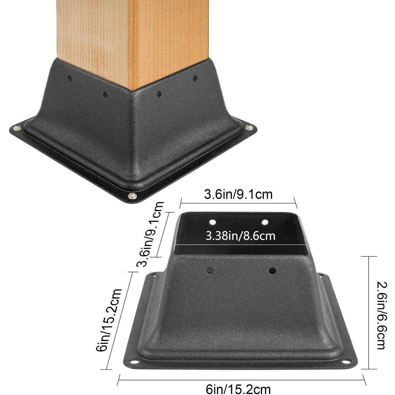 VEVOR Deck Post Base 10 PCS Post Base Skirt 4 x 4" (Internal 3.38x3.38") Post Support Flange 2.5 LBS Deck Post Skirt Black Powder-Coated Decking Post Base Wood Post Anch for Deck Support Porch Railing