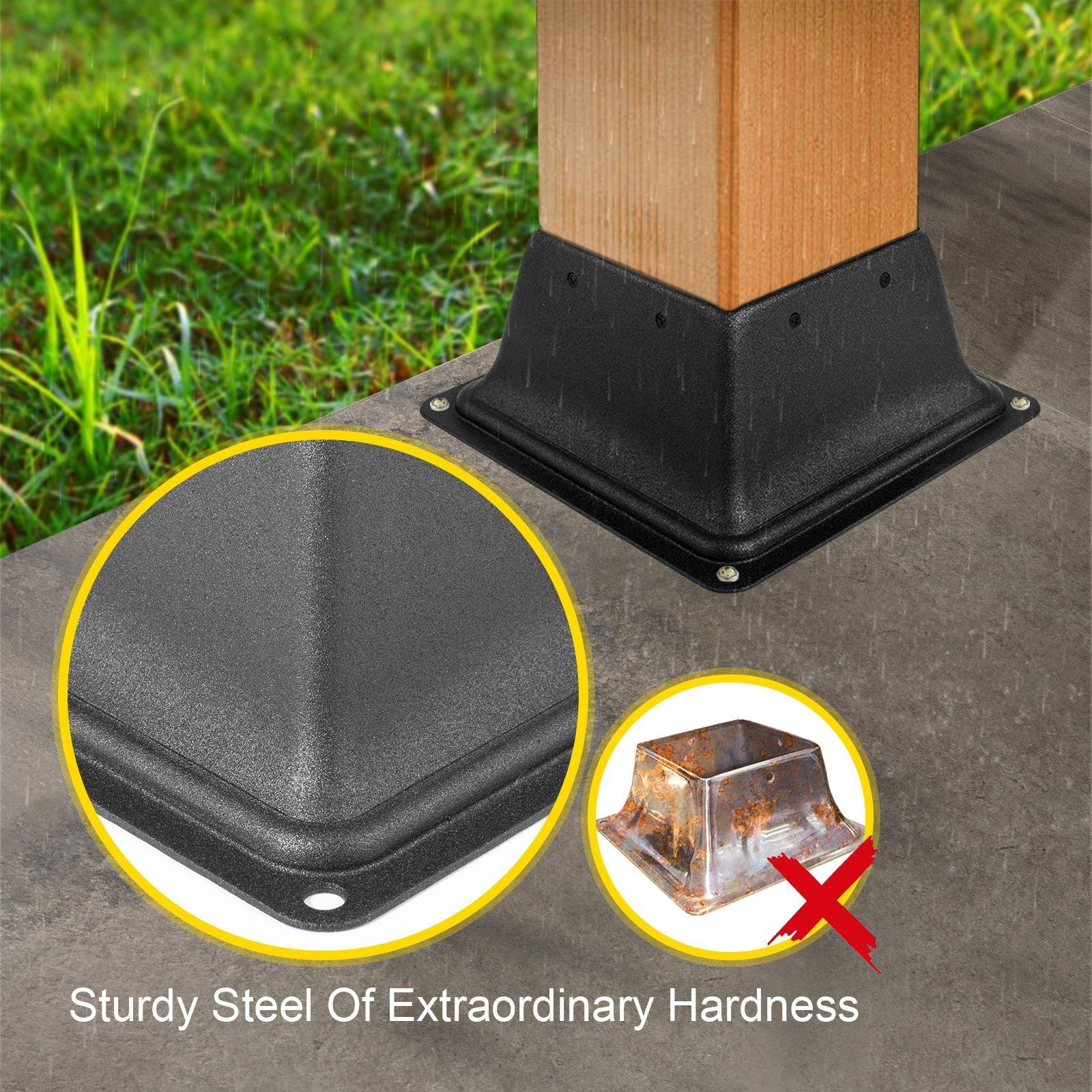 VEVOR Deck Post Base 10 PCS Post Base Skirt 4 x 4" (Internal 3.38x3.38") Post Support Flange 2.5 LBS Deck Post Skirt Black Powder-Coated Decking Post Base Wood Post Anch for Deck Support Porch Railing