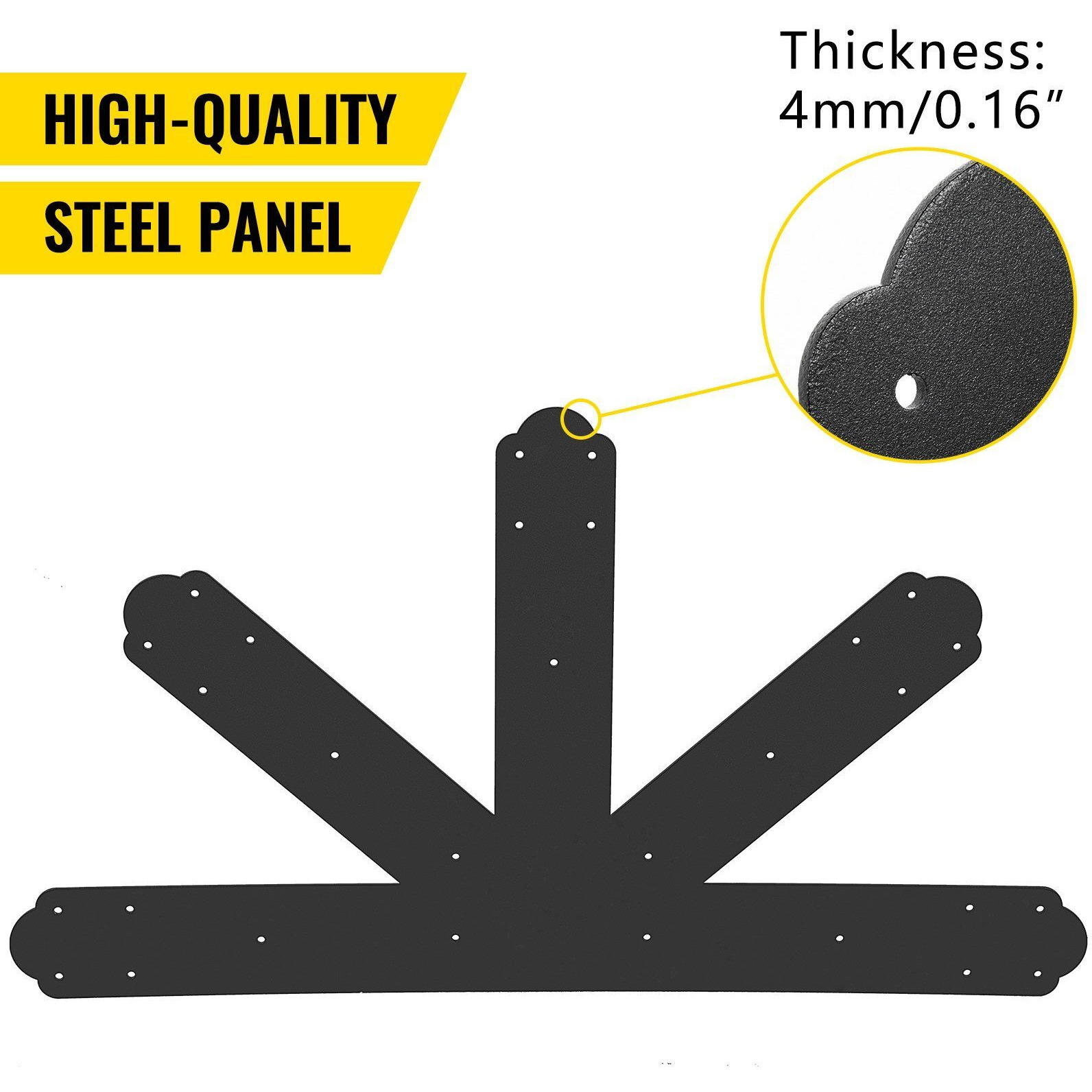 VEVOR Gable Plate, Black Powder-Coated Truss Connector Plates, 1212 Pitch Gable Bracket, 4 mm / 0.16" Steel Truss Nail Plates, Decorative Gable Plate with Bolts for Wooden Beam Use