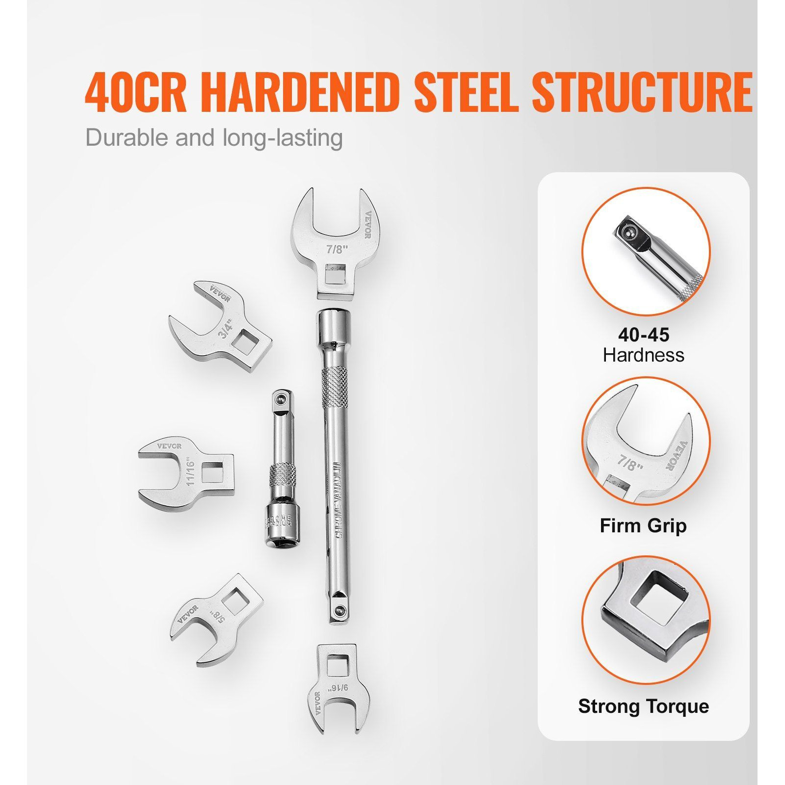 VEVOR Crowfoot Wrench Set, 3/8" Drive 20-Piece Crows Foot Wrench Set with 2 Extension Bars and EVA Tool Organizer,40CR Material with Mirror Chrome Finish, SAE 3/8"-7/8" and Metric 10-22 mm,
