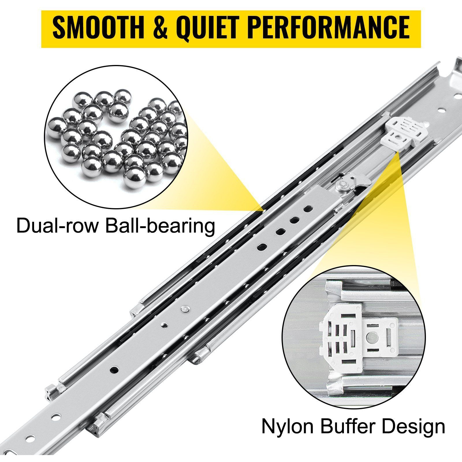 VEVOR Heavy Duty Drawer Slides 40" Length, Locking Drawer Slides 500lbs Load Capacity Long Full Extension Drawer Slide 1 Pair Side Mount Ball Bearing Drawer Glides Push to Open Drawer Runners Rail