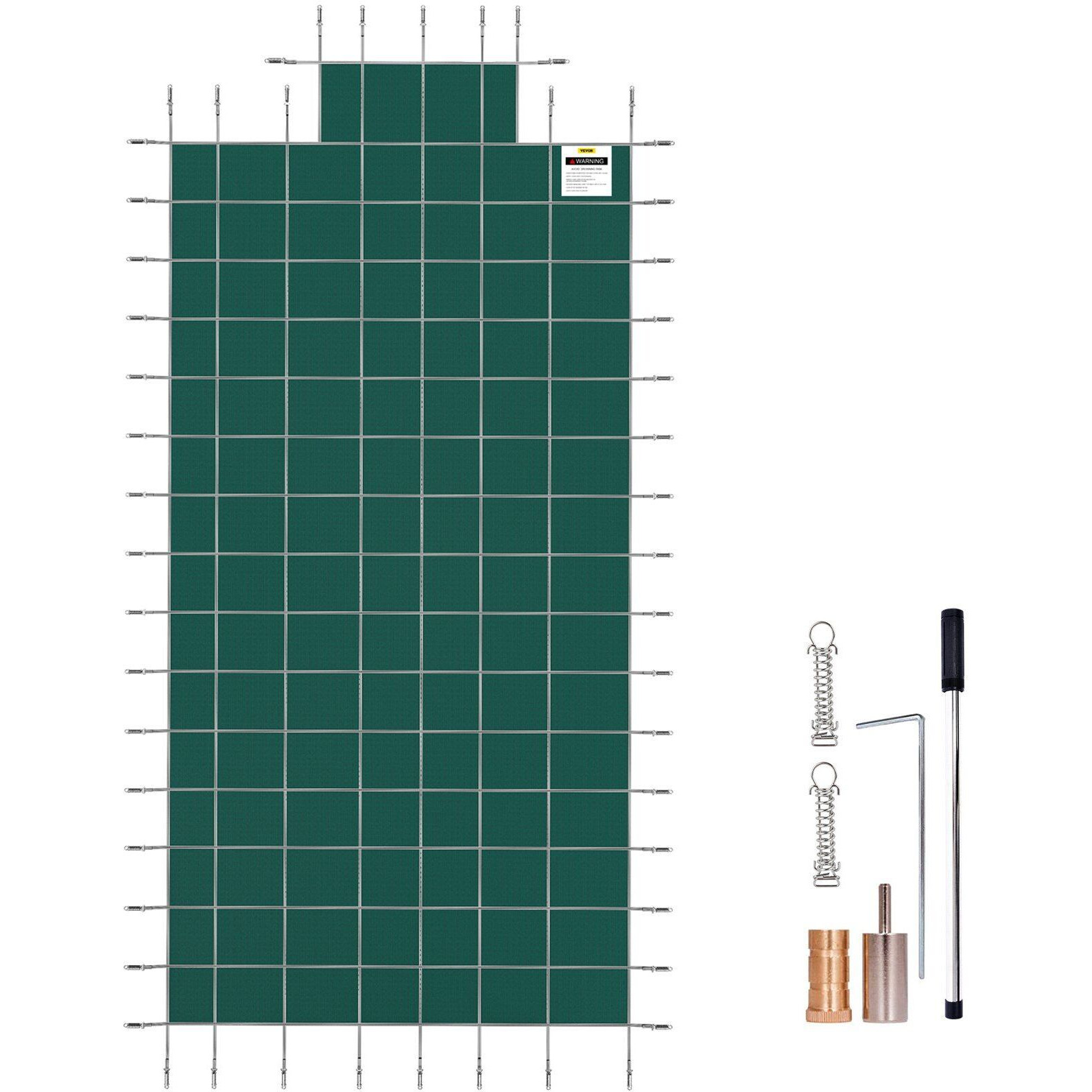 VEVOR Pool Safety Cover Fits 20x40ft Rectangle Inground Safety Pool Cover Green Mesh with 4x8ft Center End Steps Solid Pool Safety Cover for Swimming Pool Winter Safety Cover