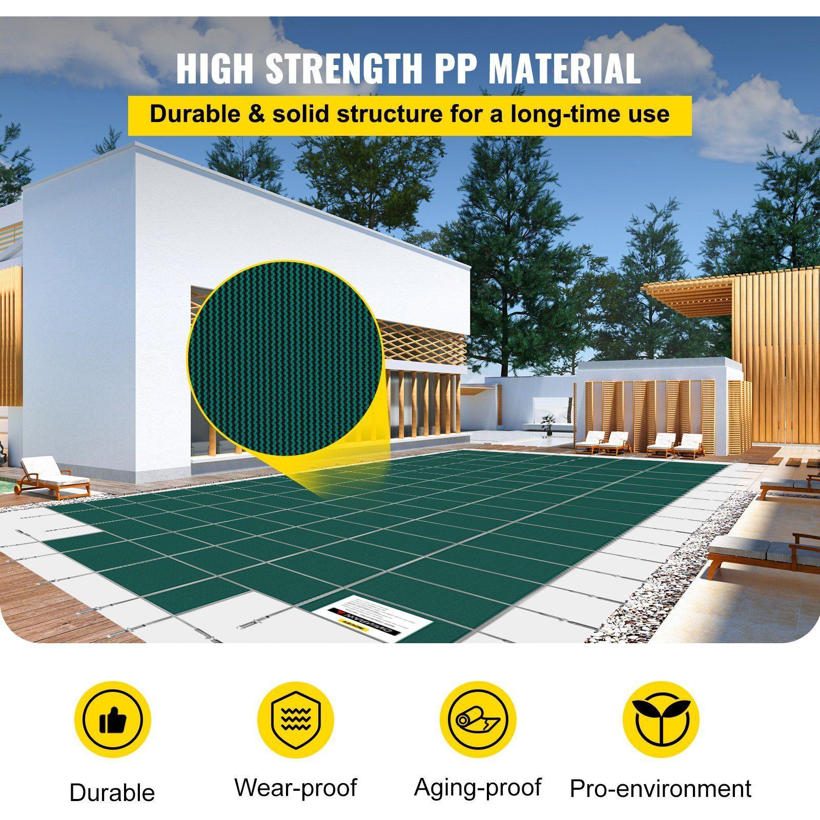VEVOR Pool Safety Cover Fits 20x40ft Rectangle Inground Safety Pool Cover Green Mesh with 4x8ft Center End Steps Solid Pool Safety Cover for Swimming Pool Winter Safety Cover