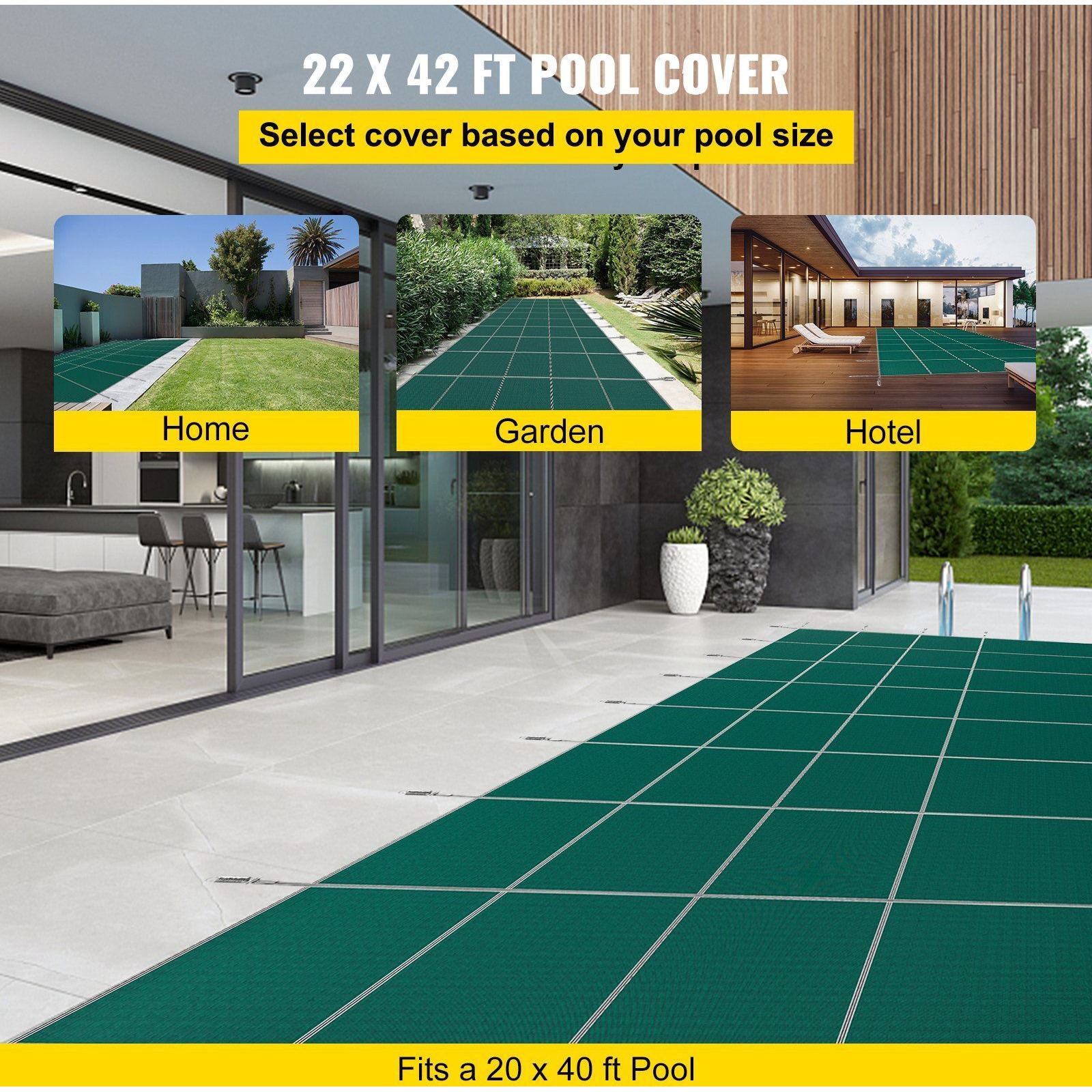 VEVOR Pool Safety Cover Fits 20x40ft Rectangle Inground Safety Pool Cover Green Mesh with 4x8ft Center End Steps Solid Pool Safety Cover for Swimming Pool Winter Safety Cover