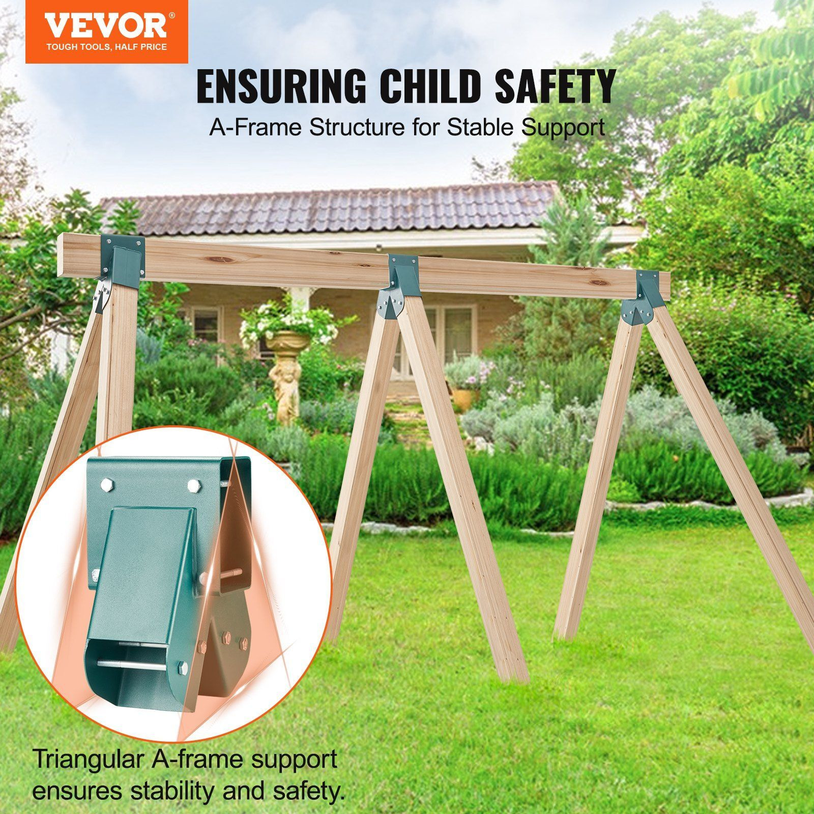 VEVOR A-Frame Middle Swing Set Brackets, Heavy Duty Carbon Steel Swing Set Hardware with Mounting Hardware, DIY Swing Set Bracket Swing Set Kit for 4x4 Legs & 4x6 Beam, Green (3 Pcs)