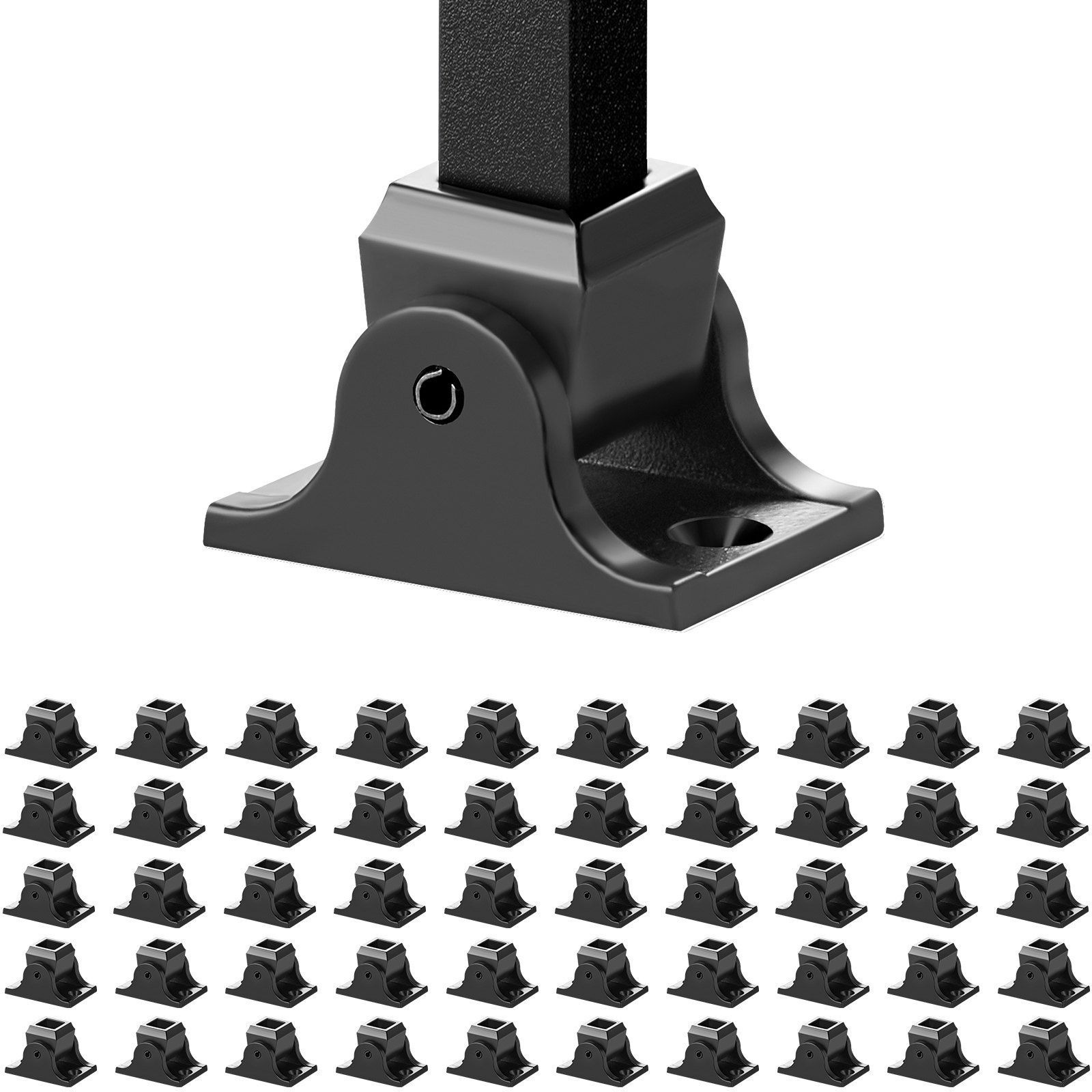 VEVOR Aluminum Alloy Baluster Shoes Square Balusters Baluster Wrought Spindles for Staircase Slant Shoes with Screw Holes for Use with 1/2 Inch Staircase Balusters, Spray Coated Black (50 Pcs)