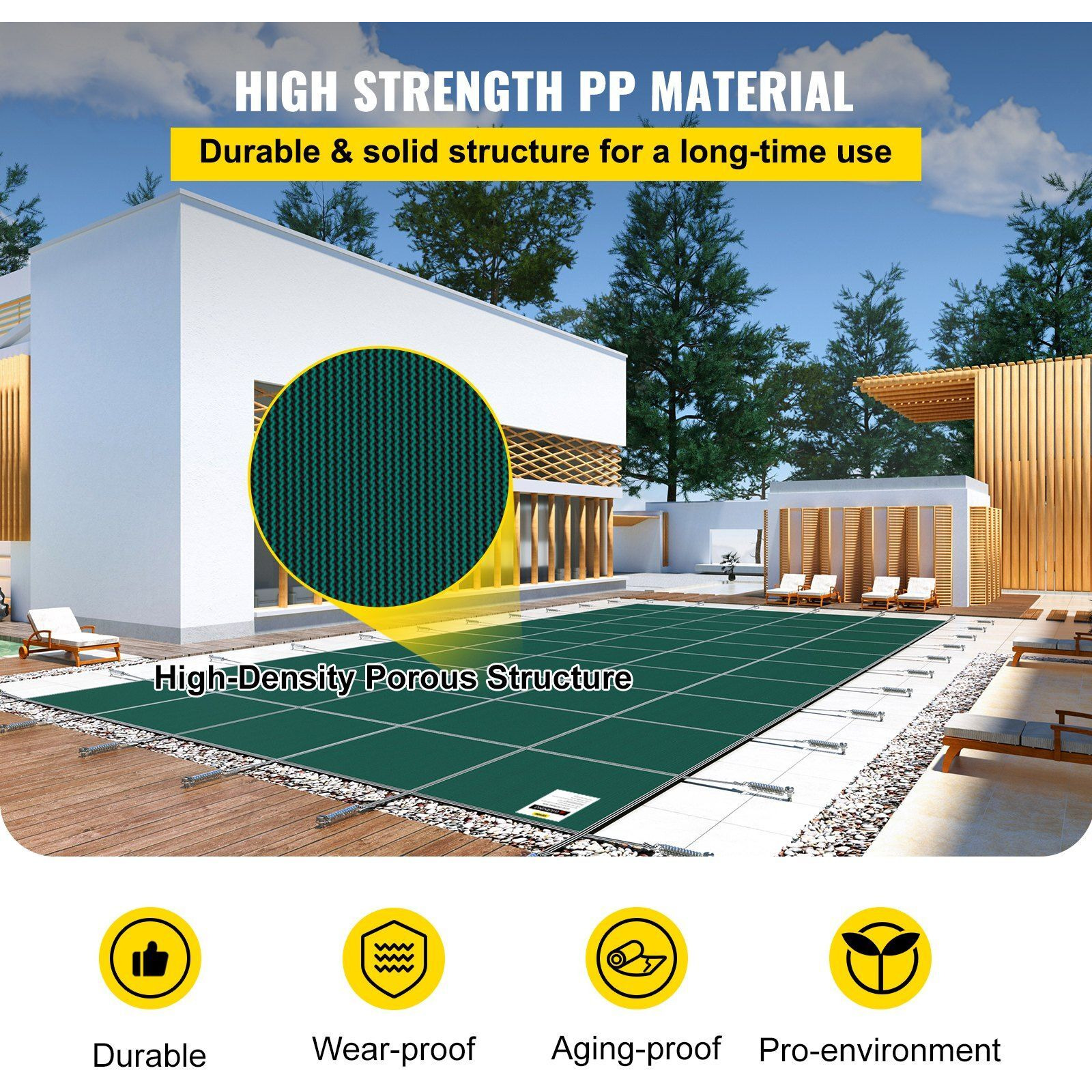 VEVOR Pool Safety Cover 16x40 ft, Inground Pool Cover Fit for PP Material, Rectangle Inground Safety Pool Cover Green, Mesh Solid Pool Safety Cover for Swimming Pool Winter Safety Cover