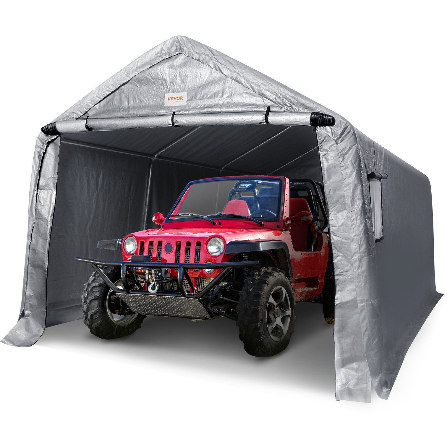 VEVOR Outdoor Portable Storage Shelter Shed, 10x15x8ft Heavy Duty Instant Garage Tent Canopy Carport with Roll-up Zipper Door and Ventilated Windows For Cars, Motorcycle, Bike, Garden Tools
