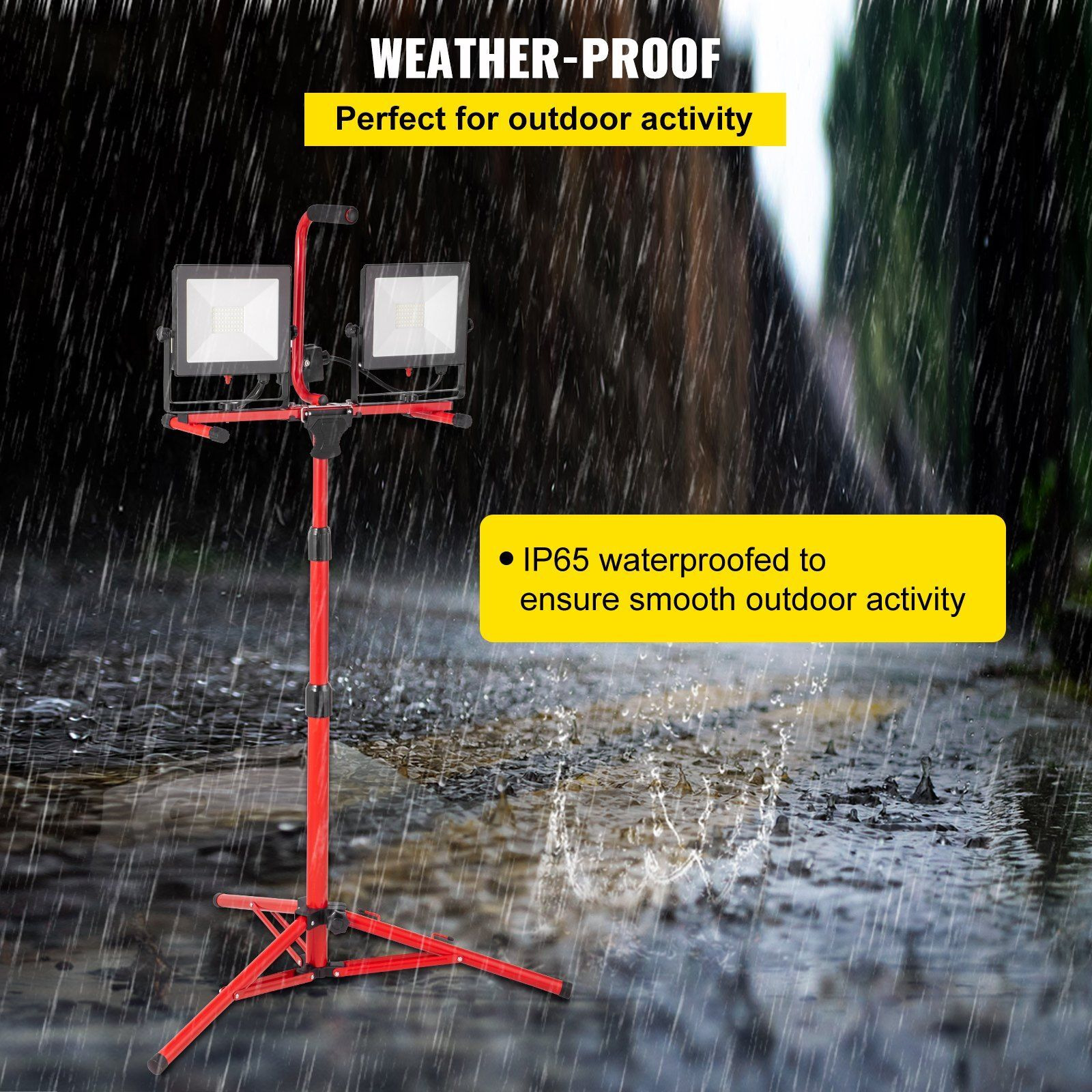 VEVOR LED Work Light with Stand, 5000 Lumen Dual-head LED Work Light with 27.6"-68.1" Adjustable and Foldable Tripod Stand, IP65 Waterproofed LED Tripod Work Light, with 5000 Kelvin Color Temperature