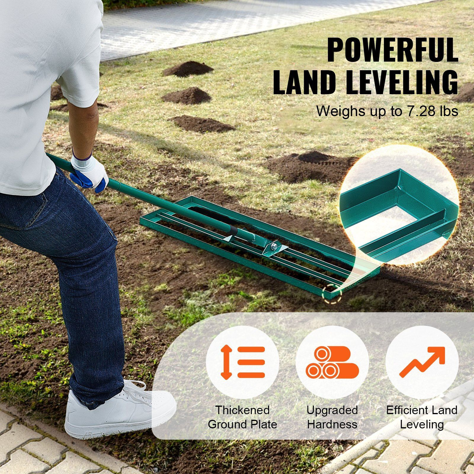 VEVOR Lawn Leveling Rake, 30&quotx10" Level Lawn Tool, Heavy-duty Lawn Leveler with 78" Steel Extended Handle, Yard Leveling Rake Suit for Garden, Golf Lawn, Farm