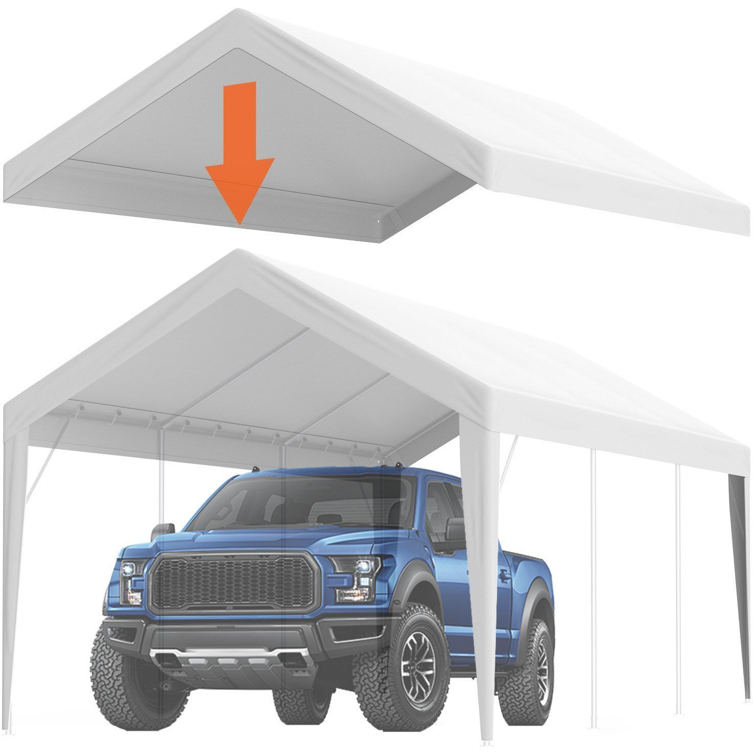 VEVOR Carport Replacement Canopy Cover 10 x 20 ft, Garage Top Tent Shelter Tarp Heavy-Duty Waterproof & UV Protected, Easy Installation with Ball Bungees,White (Only Top Cover, Frame Not Include)