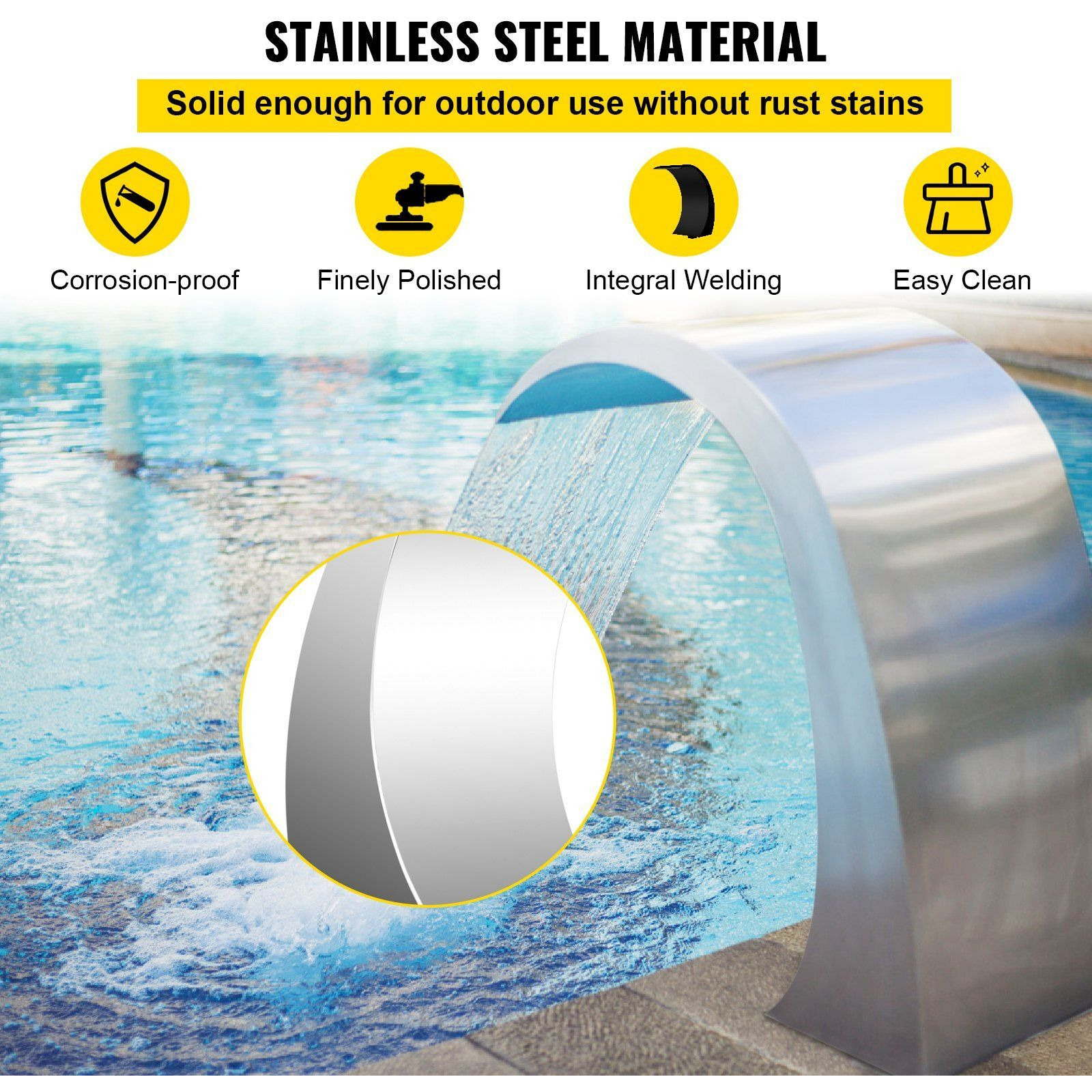 11.8" x 23.6" x 17.7" Stainless Steel Decorative Waterfall Pool Fountain For Garden Pond Indoors And Outdoors
