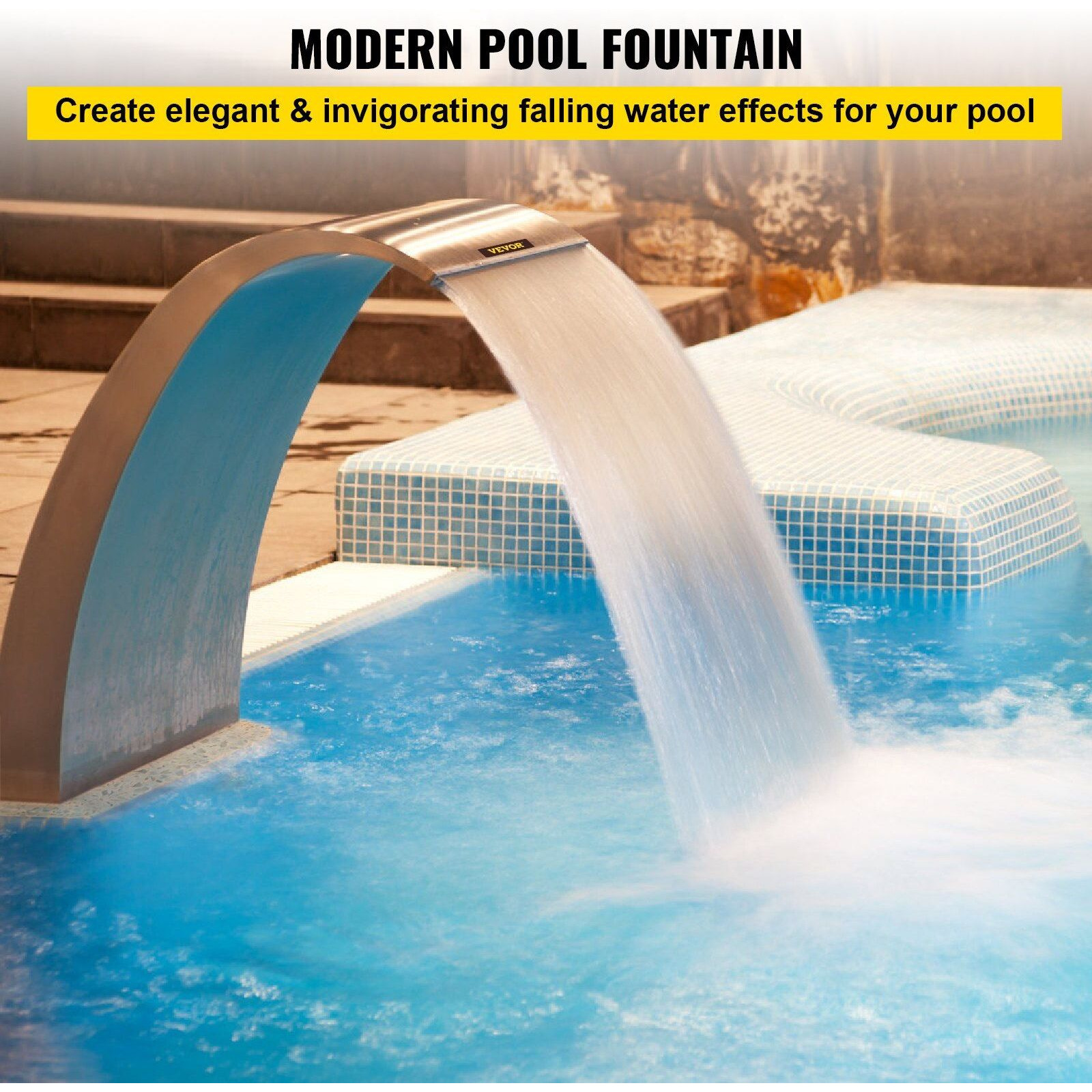 11.8" x 23.6" x 17.7" Stainless Steel Decorative Waterfall Pool Fountain For Garden Pond Indoors And Outdoors