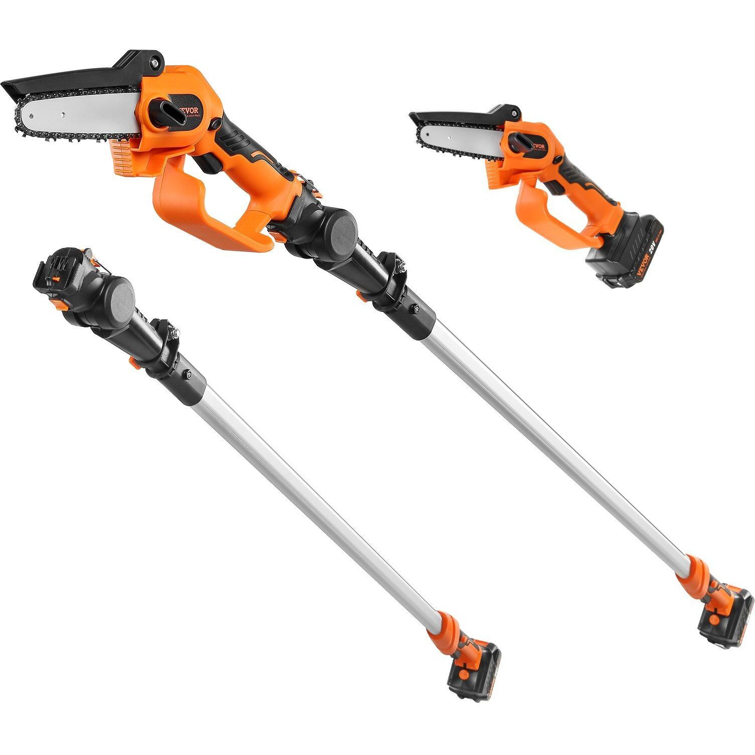 VEVOR 2-in-1 Cordless Pole Saw & Mini Chainsaw, 20V 2Ah Battery Pole Chainsaw, 5" Cutting Capacity 8 ft Reach Pole Saw for Branch Cutting & Tree Trimming (Battery and Blade Cover Included)