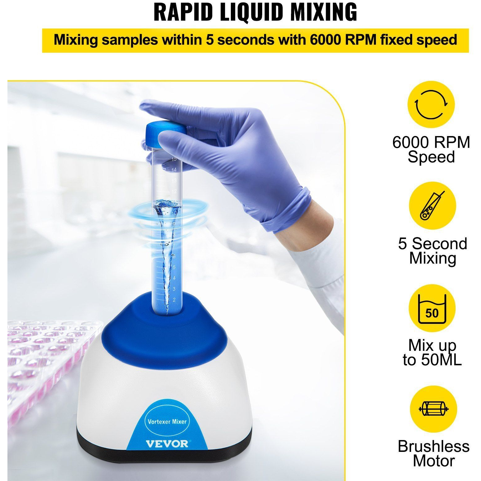 VEVOR Mini Vortex Mixer Lab Vortex Mixer Shaker 6000RPM 50ML for Lab Paint Ink