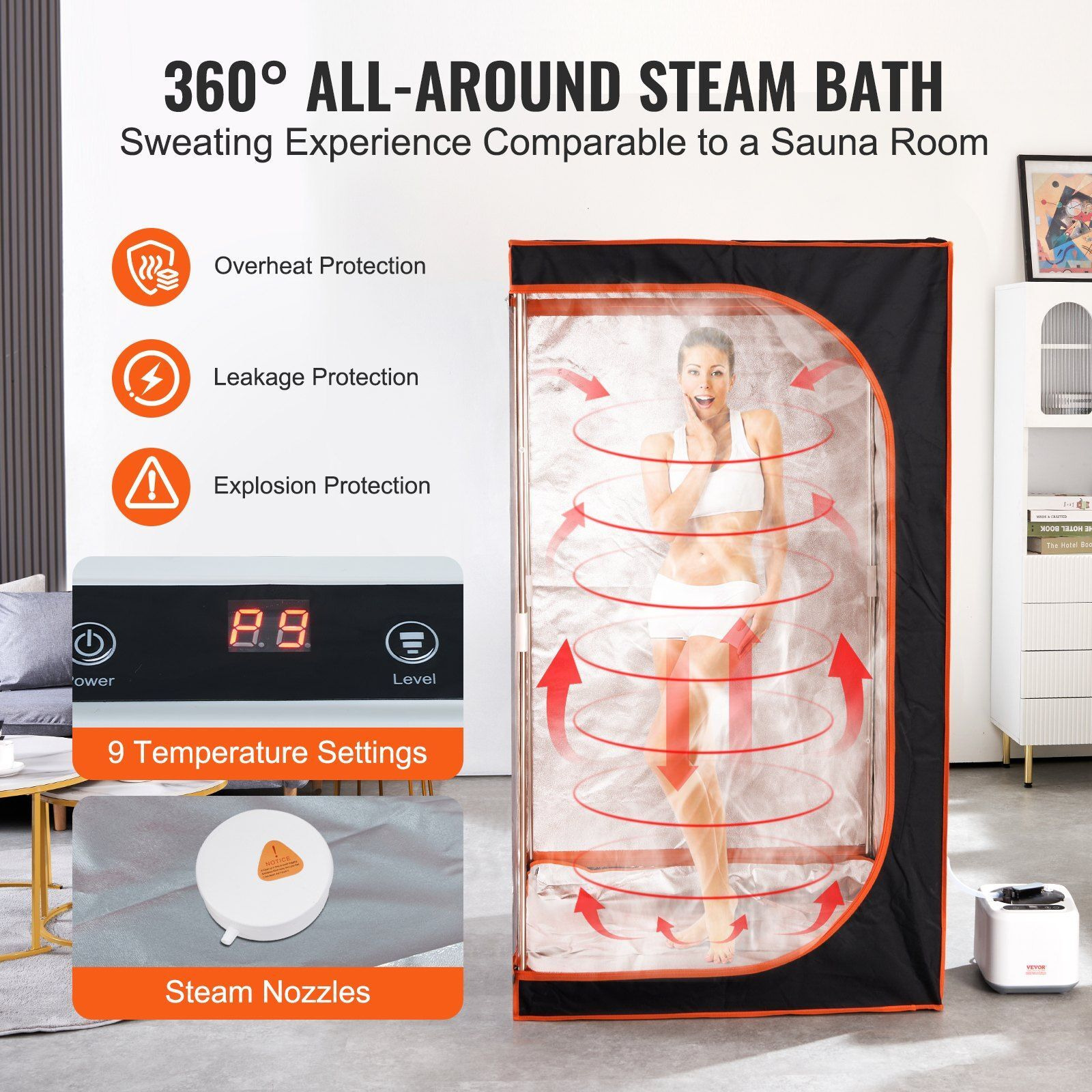 VEVOR Portable Steam Sauna Tent Full Size, 1000W Personal Sauna Blanket Kit for Home Spa, Detoxify & Soothing Heated Body Therapy, Time & Temperature Remote Control With Floor Mat