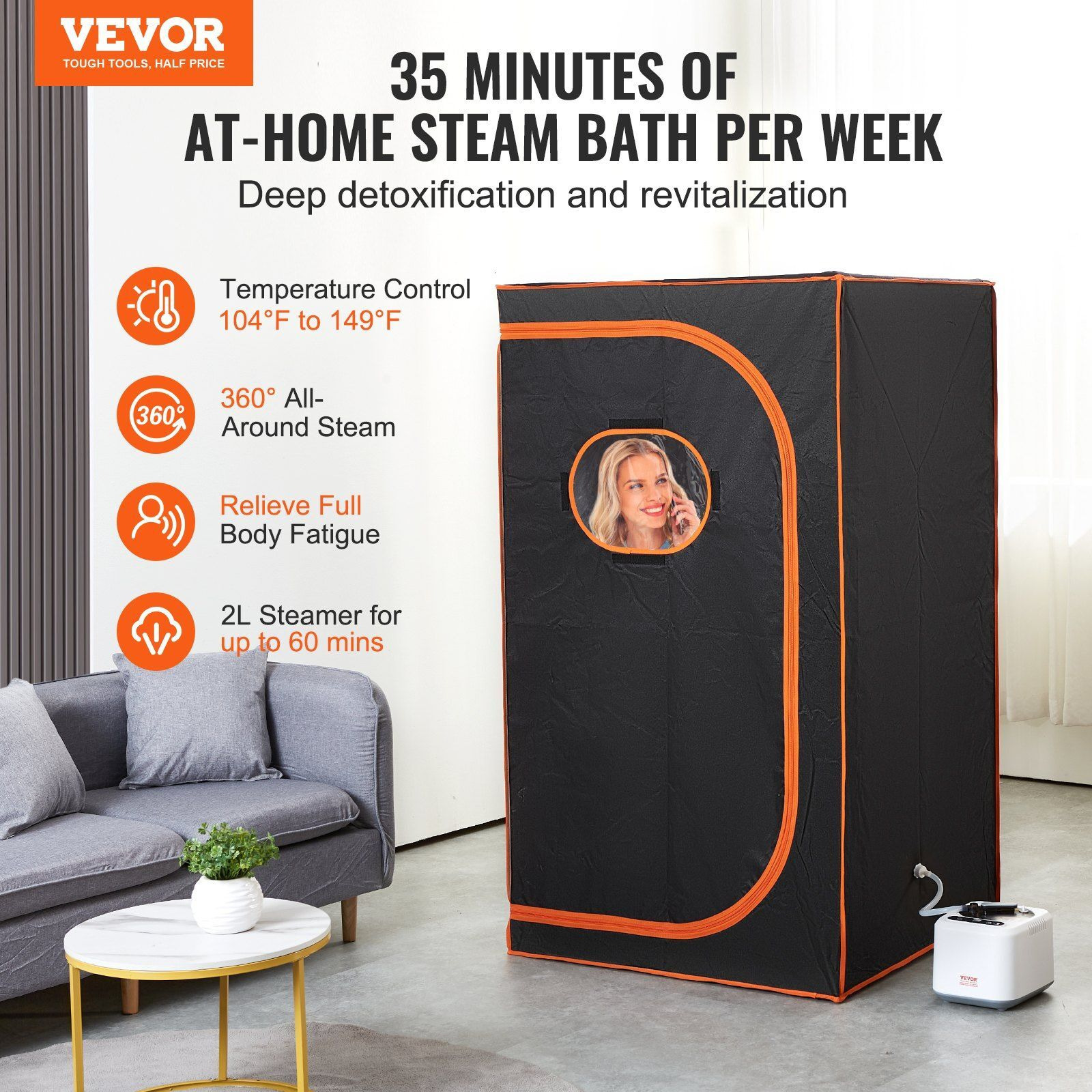 VEVOR Portable Steam Sauna Tent Full Size, 1000W Personal Sauna Blanket Kit for Home Spa, Detoxify & Soothing Heated Body Therapy, Time & Temperature Remote Control With Floor Mat