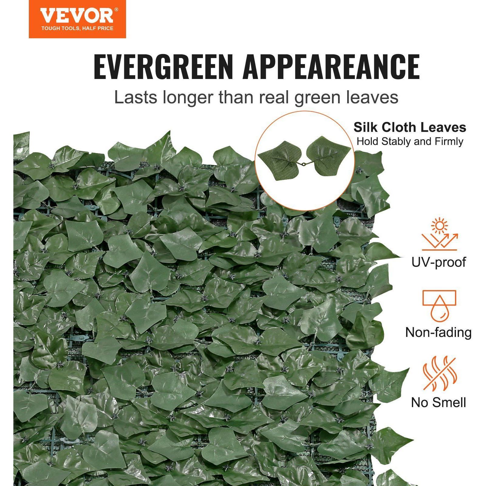 VEVOR Ivy Privacy Fence, 59 x 98 in Artificial Green Wall Screen, Greenery Ivy Fence with Mesh Cloth Backing and Strengthened Joint, Faux Hedges Vine Leaf Decoration for Outdoor Garden, Yard, Balcony