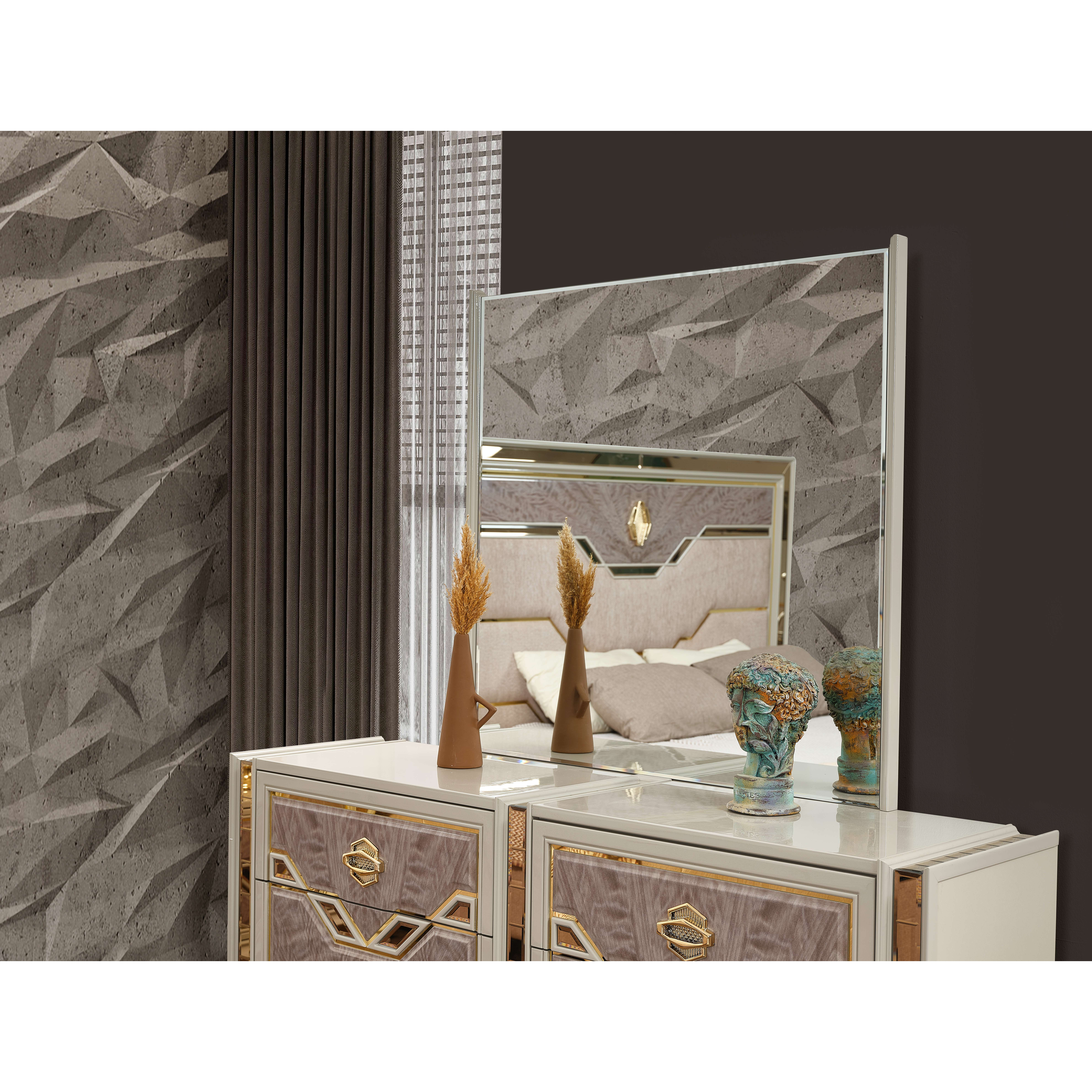 Omari Modern Style Mirror Made with Wood and Gold Accents in Beige