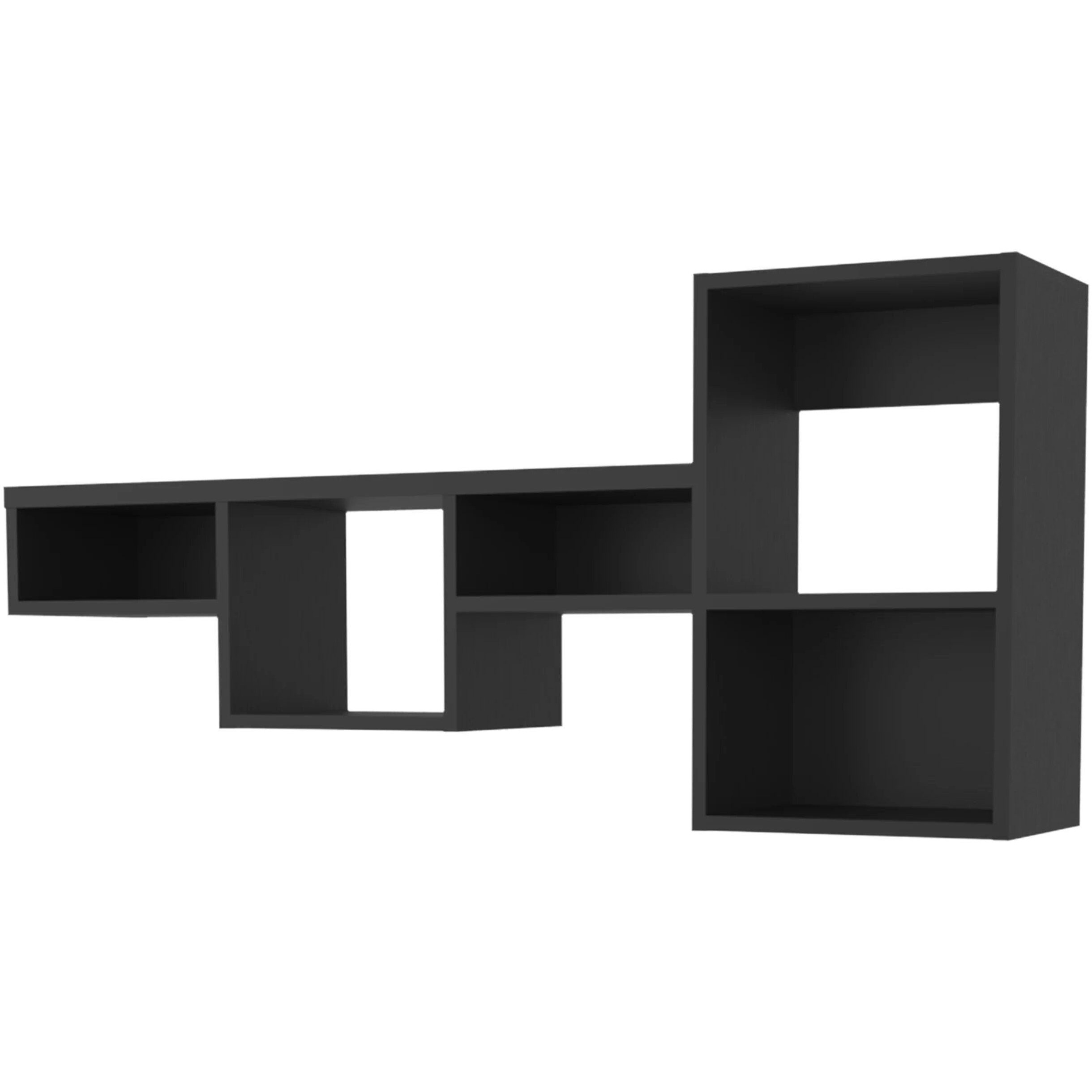 Black Wall-Mounted Shelf Unit with 5 Shelf
