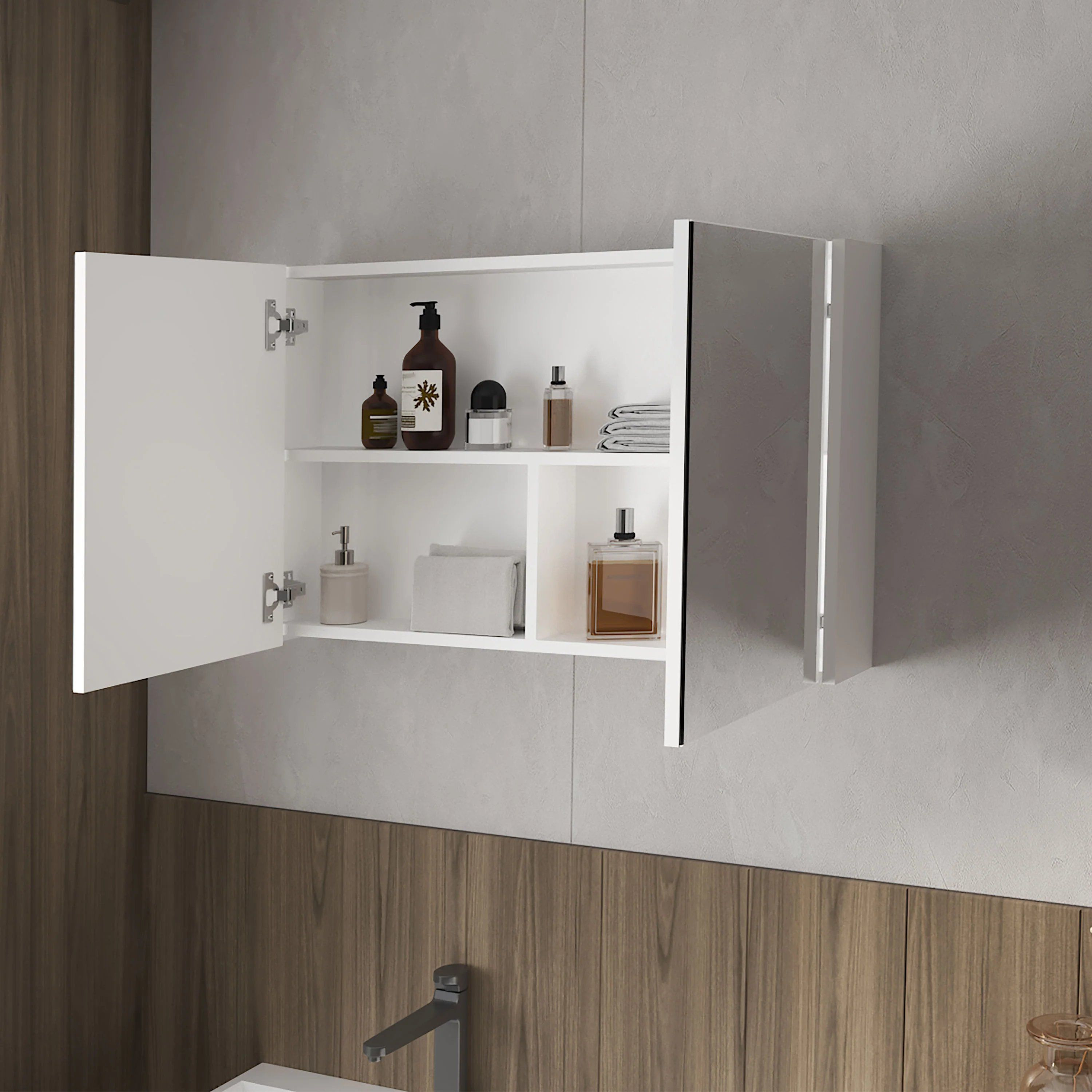 White Medicine Cabinet with Included Mirrors and 2 Doors