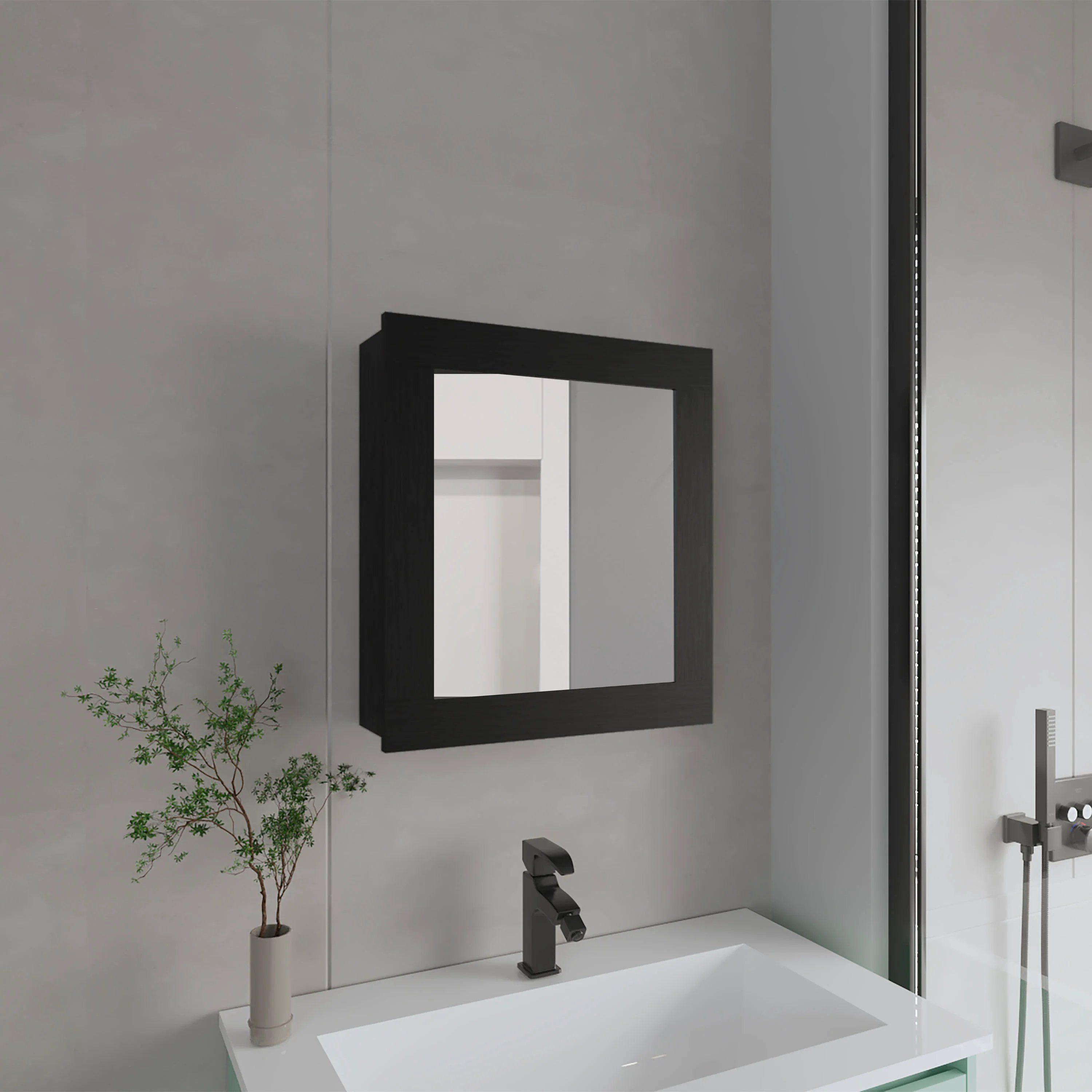 Black Medicine Cabinet with Included Mirror