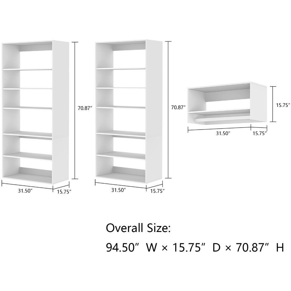 Livelylodge Modular Wardrobe Closet - Freestanding White Closet with Spacious Storage Shelves and Hanging Rods 70.86&quotW x 16.04&quotD x 70.86&quotH