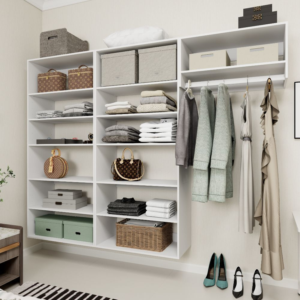 Livelylodge Modular Wardrobe Closet - Freestanding White Closet with Spacious Storage Shelves and Hanging Rods 70.86&quotW x 16.04&quotD x 70.86&quotH