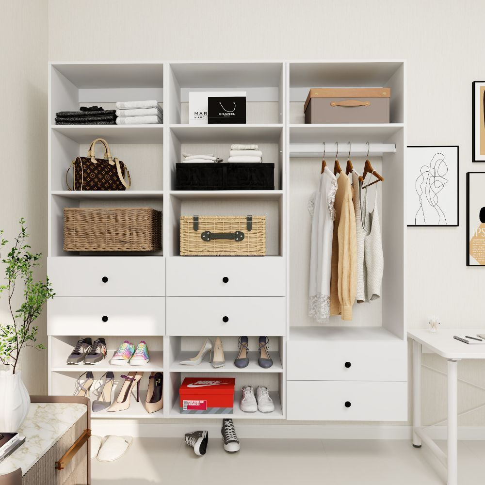 Livelylodge Modular Wardrobe Closet - Freestanding White Closet with Spacious Storage Shelves and Hanging Rods 70.86&quotW x 16.04&quotD x 70.86&quotH