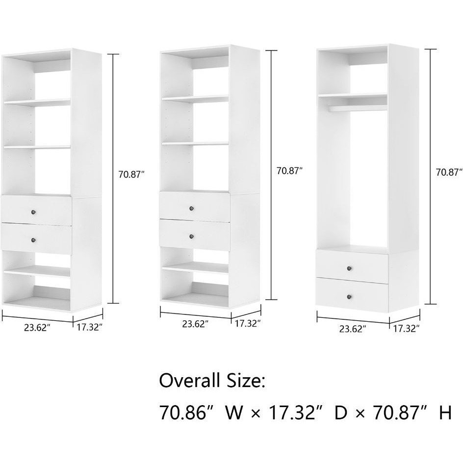 Livelylodge Modular Wardrobe Closet - Freestanding White Closet with Spacious Storage Shelves and Hanging Rods 70.86&quotW x 16.04&quotD x 70.86&quotH