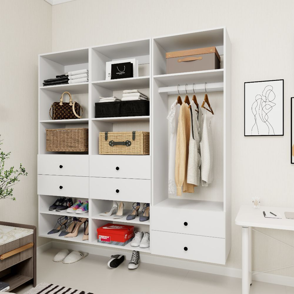 Livelylodge Modular Wardrobe Closet - Freestanding White Closet with Spacious Storage Shelves and Hanging Rods 70.86&quotW x 16.04&quotD x 70.86&quotH