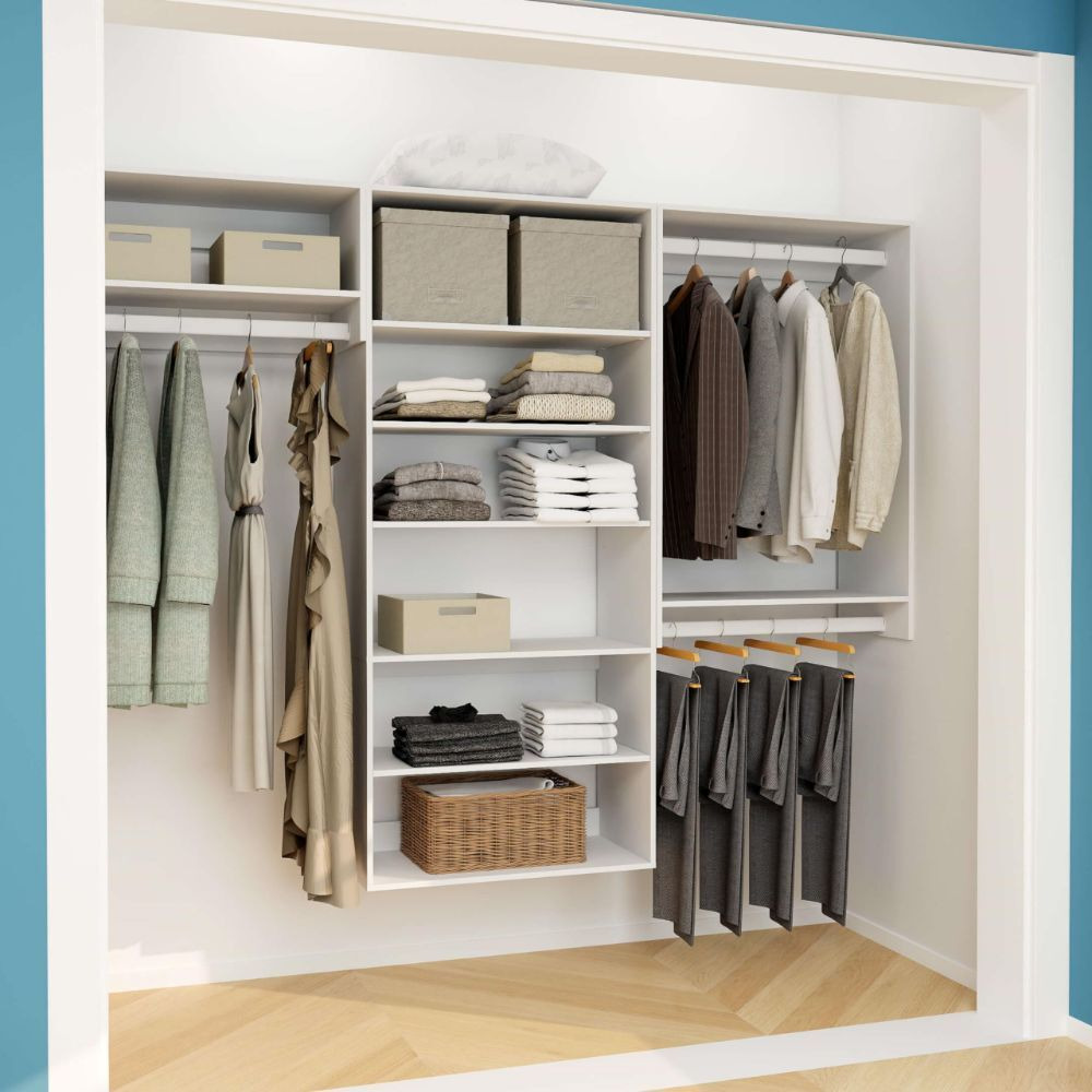 Livelylodge Modular Wardrobe Closet - Freestanding White Closet with Spacious Storage Shelves and Hanging Rods 70.86&quotW x 16.04&quotD x 70.86&quotH