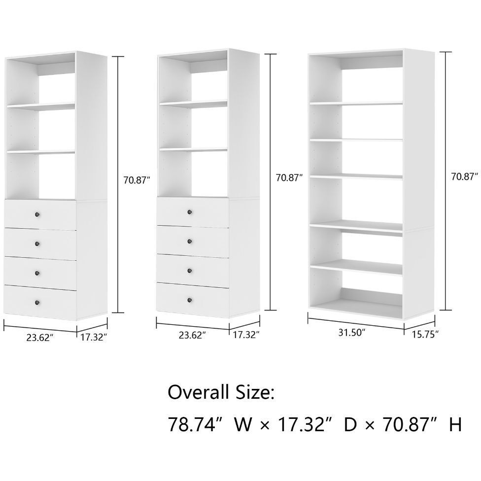 Livelylodge Modular Wardrobe Closet - Freestanding White Closet with Spacious Storage Shelves and Hanging Rods 70.86&quotW x 16.04&quotD x 70.86&quotH