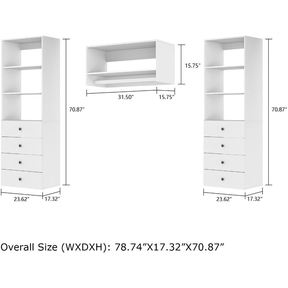 Livelylodge Modular Wardrobe Closet - Freestanding White Closet with Spacious Storage Shelves and Hanging Rods 70.86&quotW x 16.04&quotD x 70.86&quotH