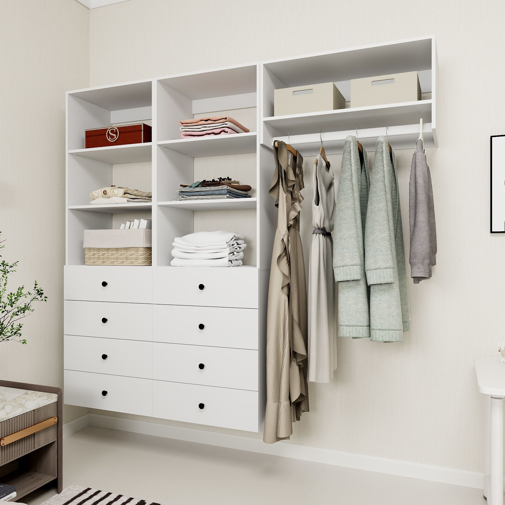 Livelylodge Modular Wardrobe Closet - Freestanding White Closet with Spacious Storage Shelves and Hanging Rods 70.86&quotW x 16.04&quotD x 70.86&quotH