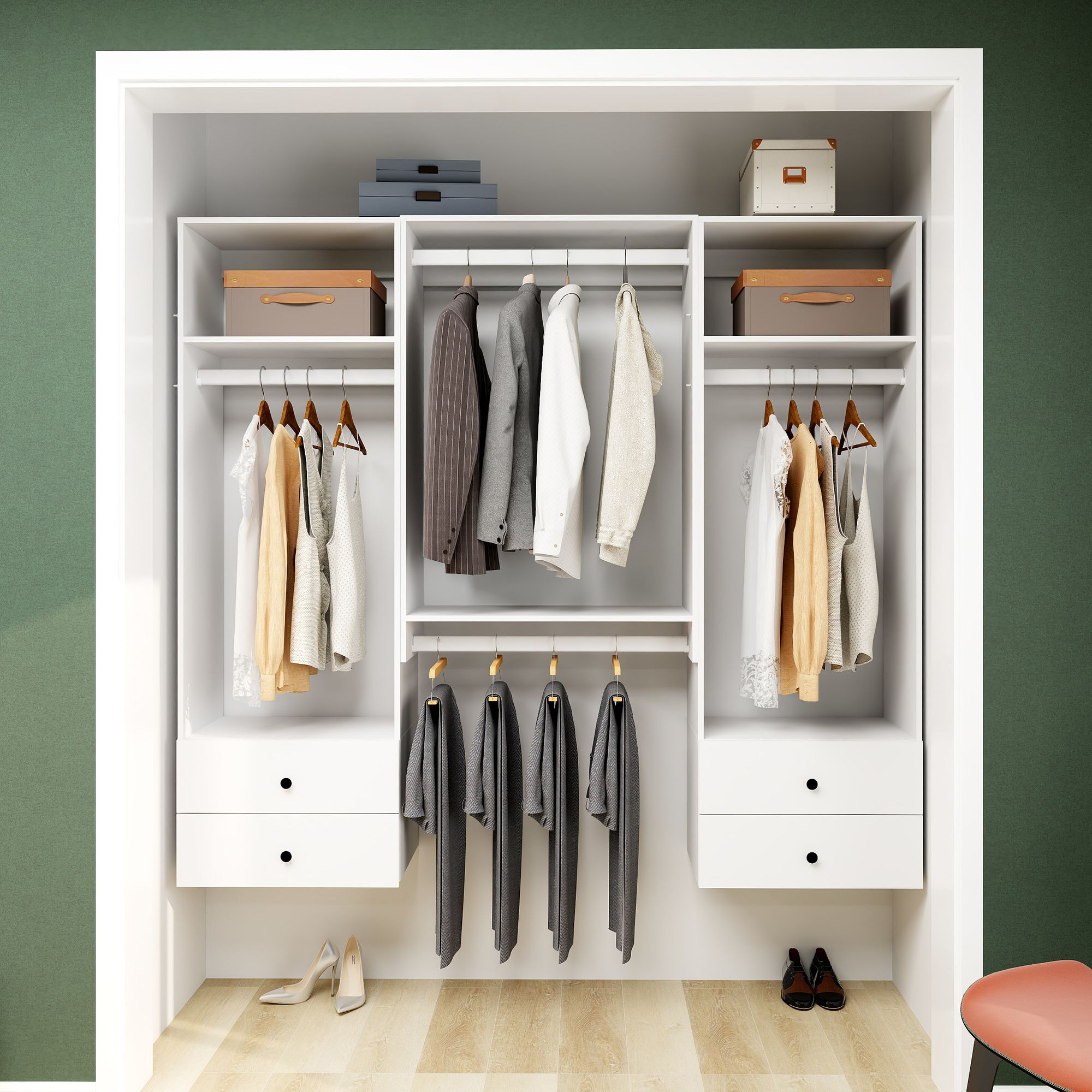 Livelylodge Modular Wardrobe Closet - Freestanding White Closet with Spacious Storage Shelves and Hanging Rods 70.86&quotW x 16.04&quotD x 70.86&quotH
