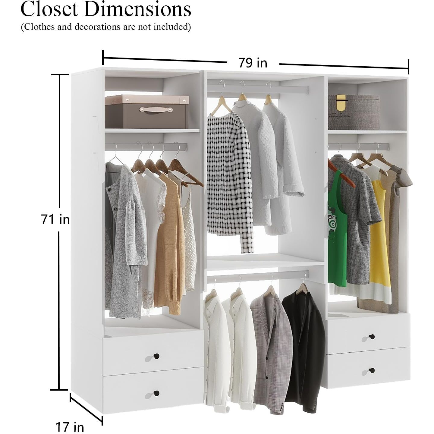 Livelylodge Modular Wardrobe Closet - Freestanding White Closet with Spacious Storage Shelves and Hanging Rods 70.86&quotW x 16.04&quotD x 70.86&quotH
