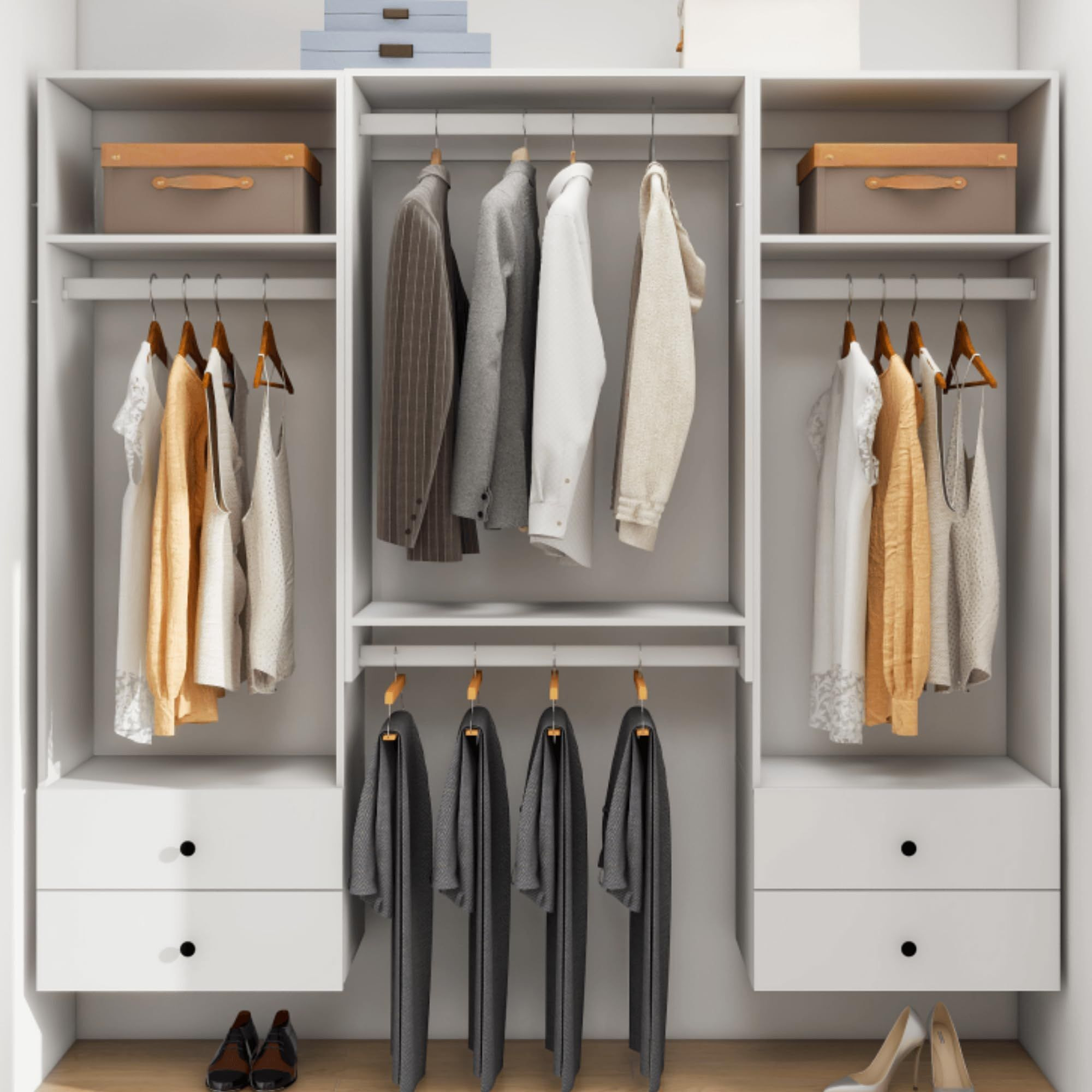 Livelylodge Modular Wardrobe Closet - Freestanding White Closet with Spacious Storage Shelves and Hanging Rods 70.86&quotW x 16.04&quotD x 70.86&quotH