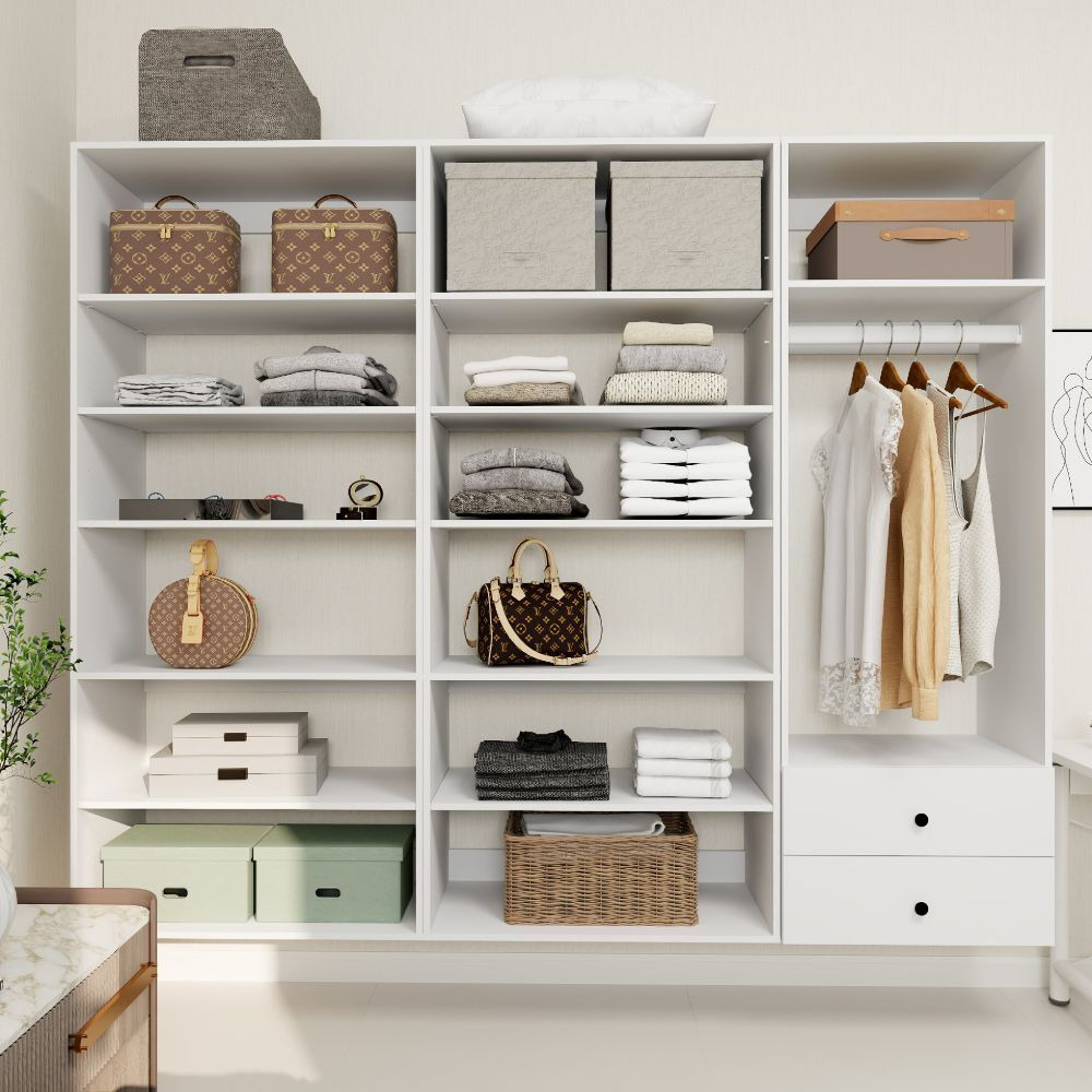 Livelylodge Modular Wardrobe Closet - Freestanding White Closet with Spacious Storage Shelves and Hanging Rods 70.86&quotW x 16.04&quotD x 70.86&quotH