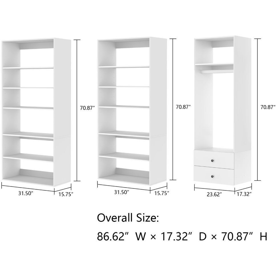 Livelylodge Modular Wardrobe Closet - Freestanding White Closet with Spacious Storage Shelves and Hanging Rods 70.86&quotW x 16.04&quotD x 70.86&quotH
