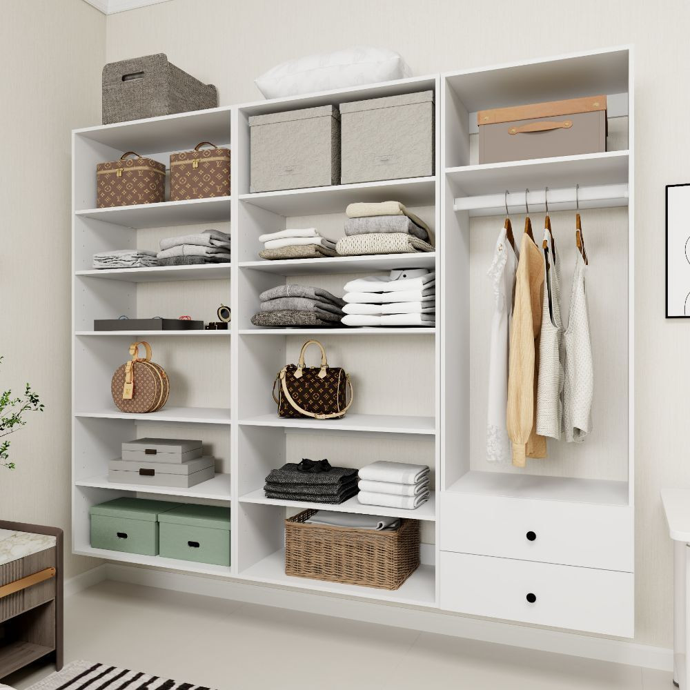 Livelylodge Modular Wardrobe Closet - Freestanding White Closet with Spacious Storage Shelves and Hanging Rods 70.86&quotW x 16.04&quotD x 70.86&quotH