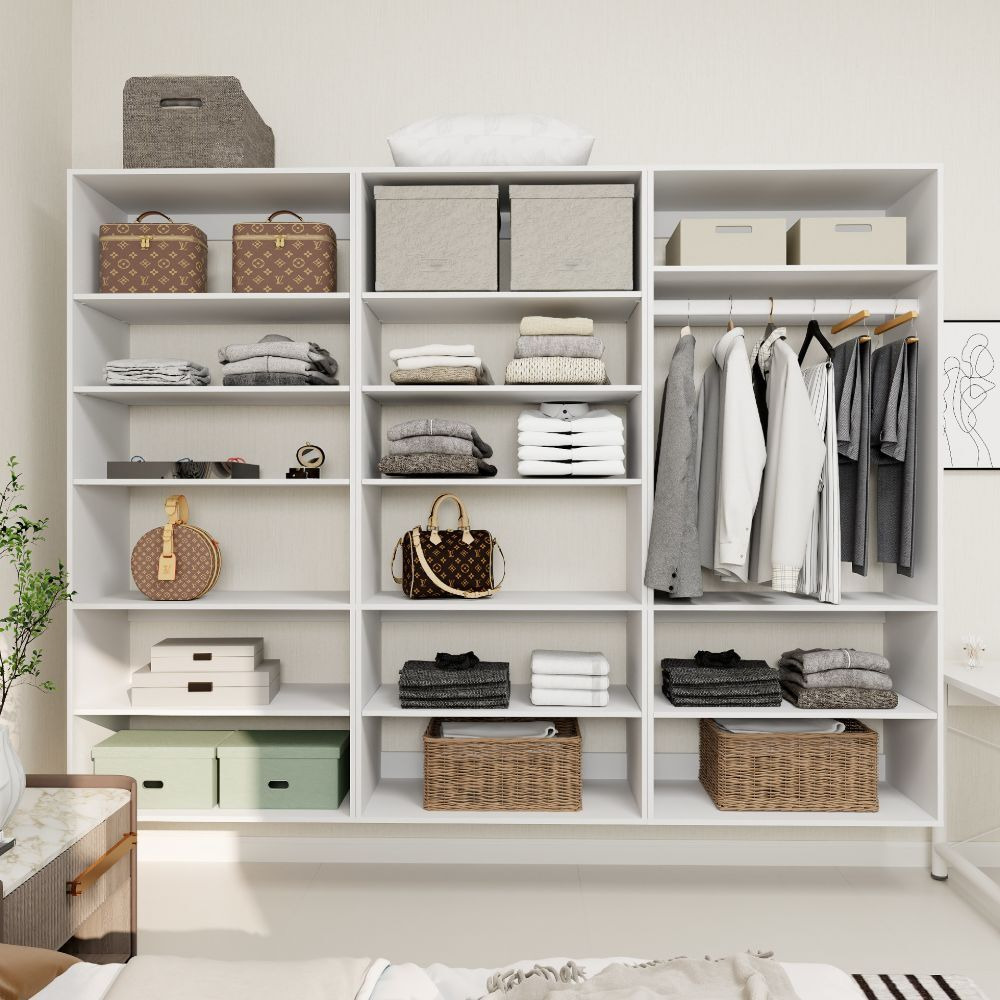 Livelylodge Modular Wardrobe Closet - Freestanding White Closet with Spacious Storage Shelves and Hanging Rods 70.86&quotW x 16.04&quotD x 70.86&quotH