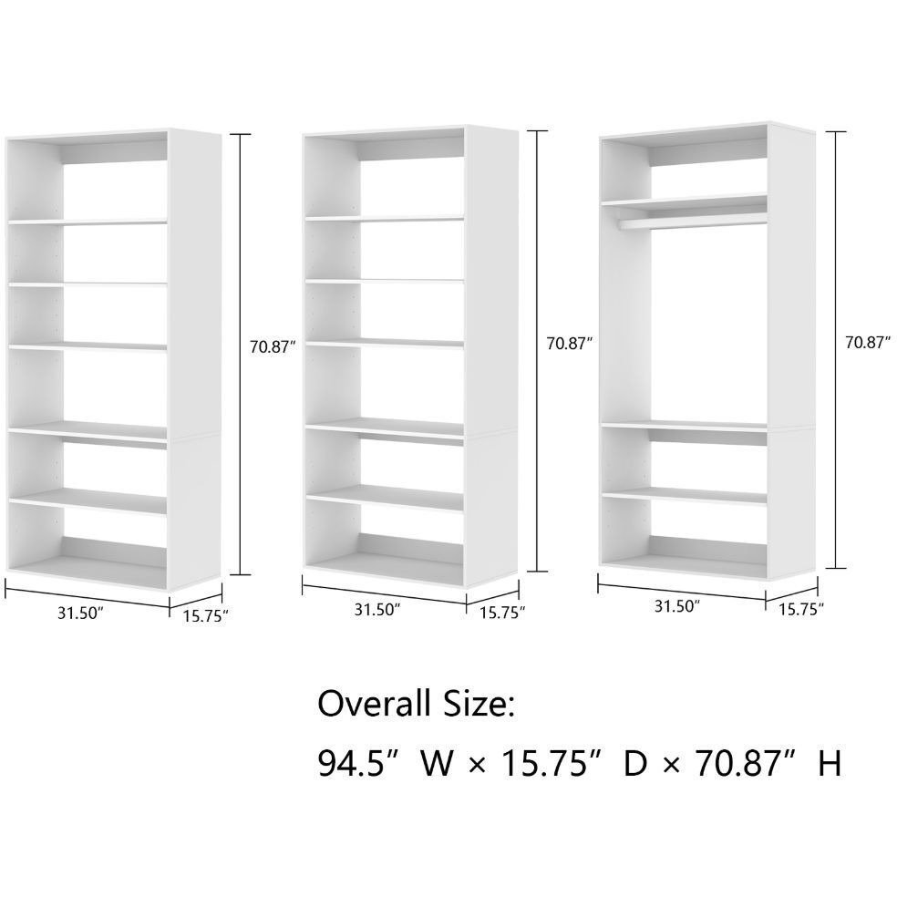 Livelylodge Modular Wardrobe Closet - Freestanding White Closet with Spacious Storage Shelves and Hanging Rods 70.86&quotW x 16.04&quotD x 70.86&quotH