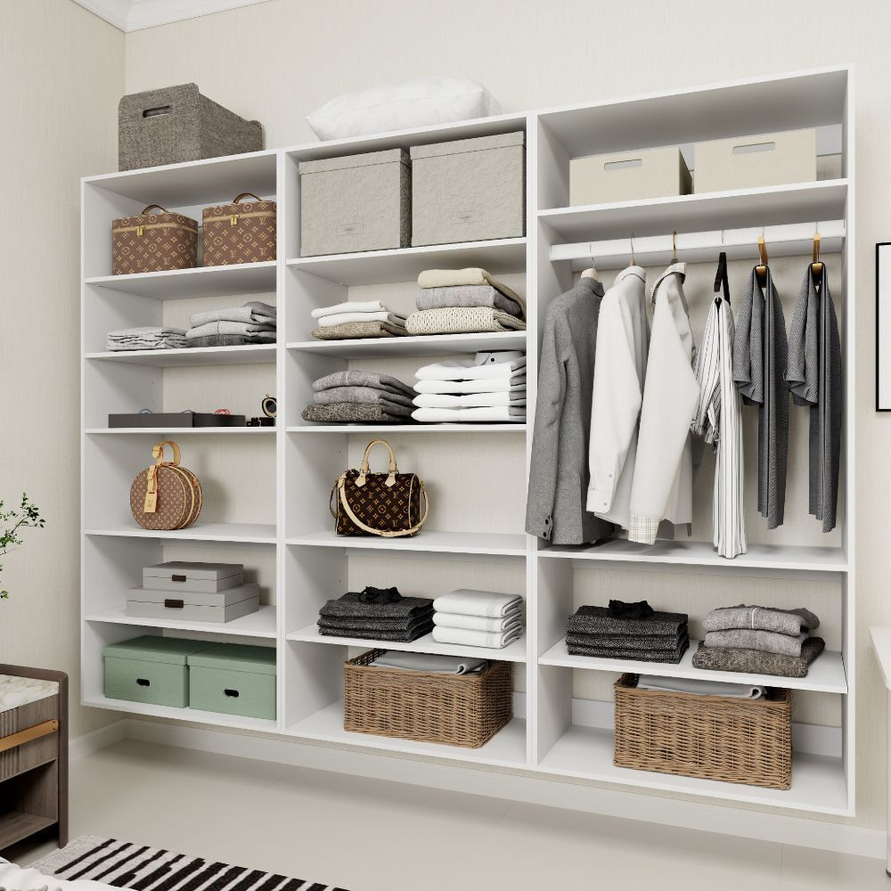 Livelylodge Modular Wardrobe Closet - Freestanding White Closet with Spacious Storage Shelves and Hanging Rods 70.86&quotW x 16.04&quotD x 70.86&quotH