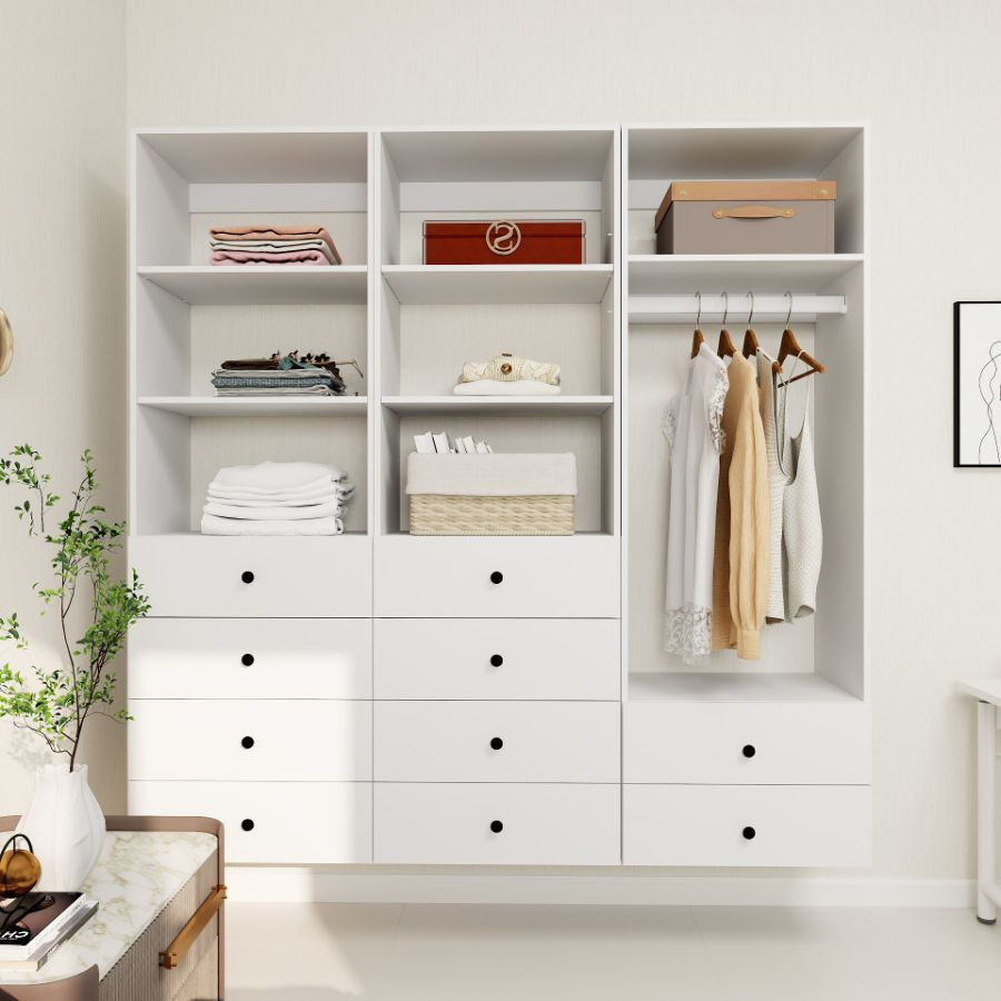 Livelylodge Modular Wardrobe Closet - Freestanding White Closet with Spacious Storage Shelves and Hanging Rods 70.86&quotW x 16.04&quotD x 70.86&quotH