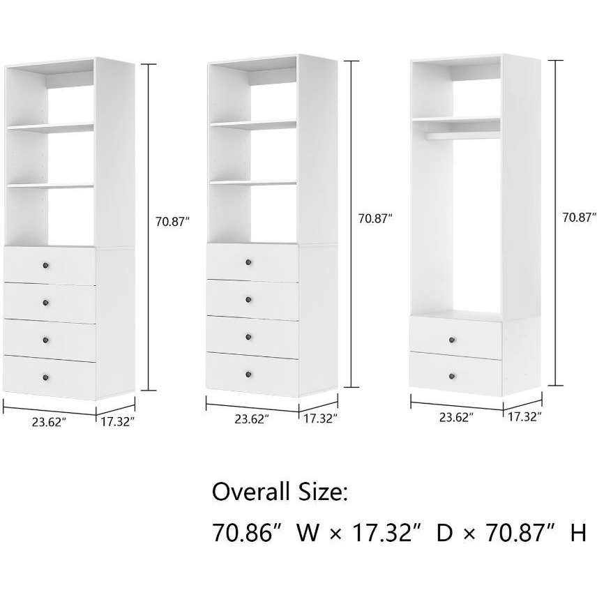 Livelylodge Modular Wardrobe Closet - Freestanding White Closet with Spacious Storage Shelves and Hanging Rods 70.86&quotW x 16.04&quotD x 70.86&quotH