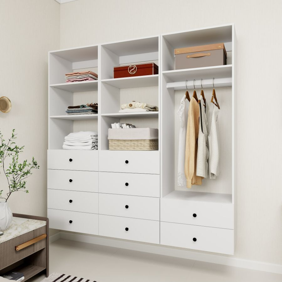 Livelylodge Modular Wardrobe Closet - Freestanding White Closet with Spacious Storage Shelves and Hanging Rods 70.86&quotW x 16.04&quotD x 70.86&quotH