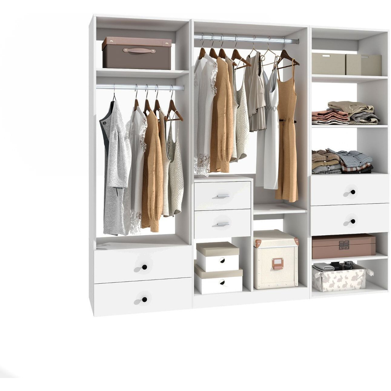 Livelylodge Modular Wardrobe Closet - Freestanding White Closet with Spacious Storage Shelves and Hanging Rods 70.86&quotW x 16.04&quotD x 70.86&quotH