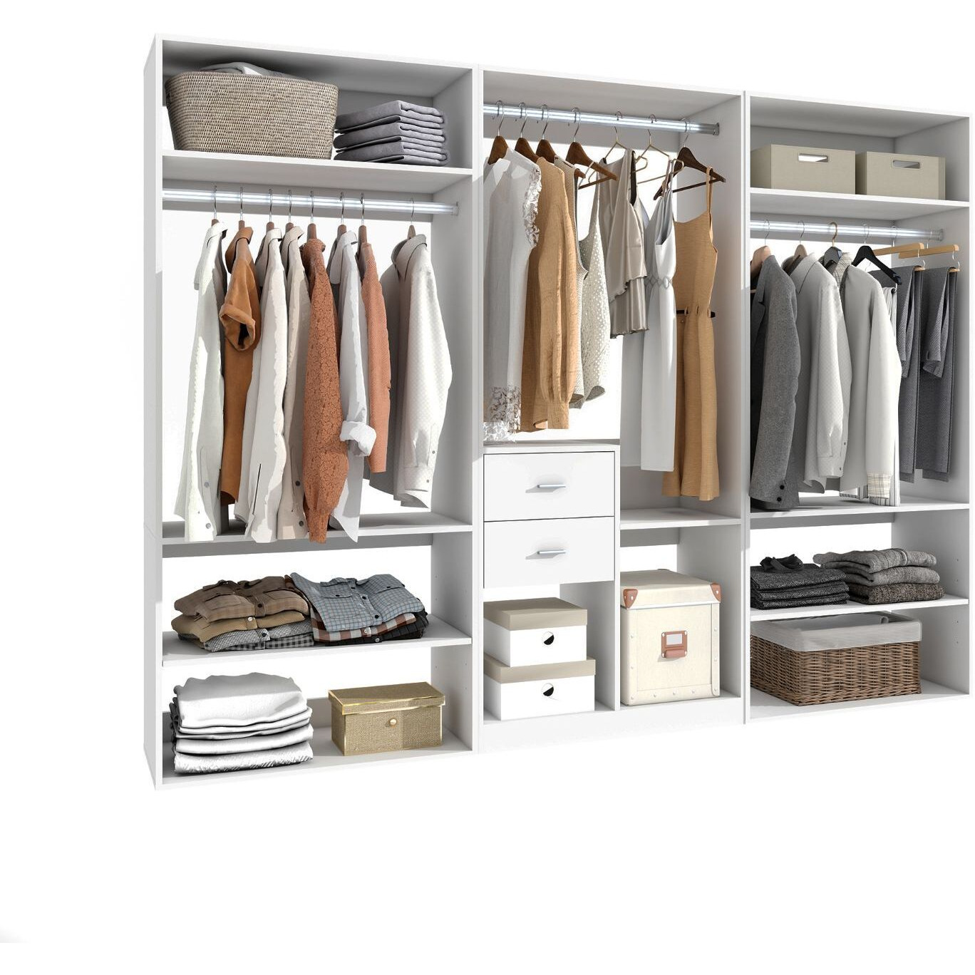 Livelylodge Modular Wardrobe Closet - Freestanding White Closet with Spacious Storage Shelves and Hanging Rods 70.86&quotW x 16.04&quotD x 70.86&quotH