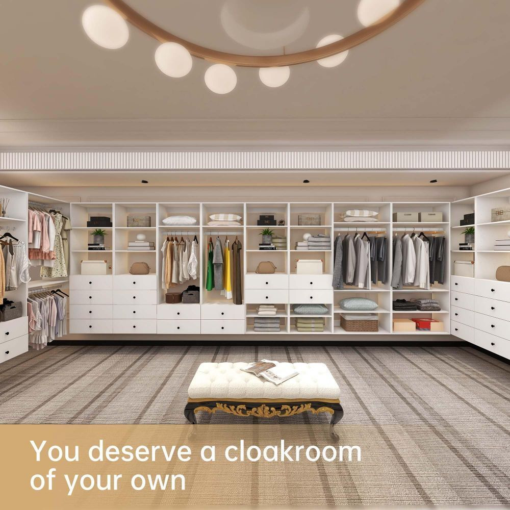 Morden Closet Organizer System with Shelves, Drawers,Racks and Storager Walk-in  Armoire for Bedroom,White